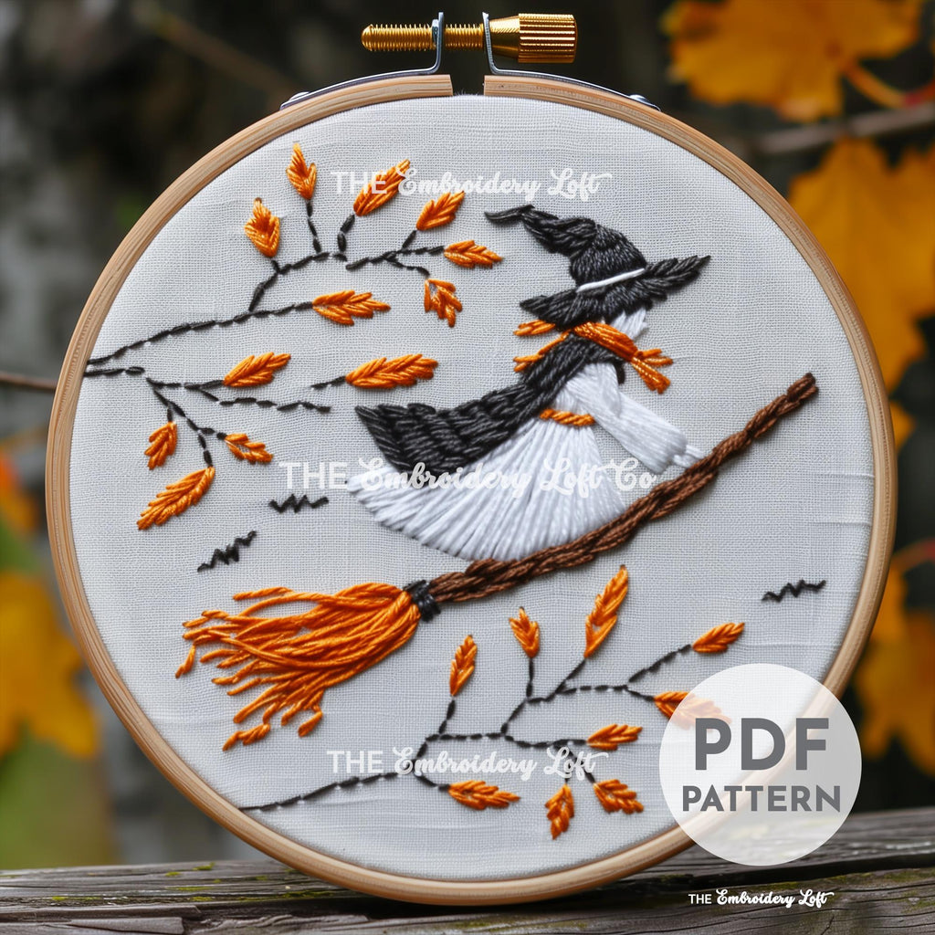 Flying Witch Hand Embroidery Pattern