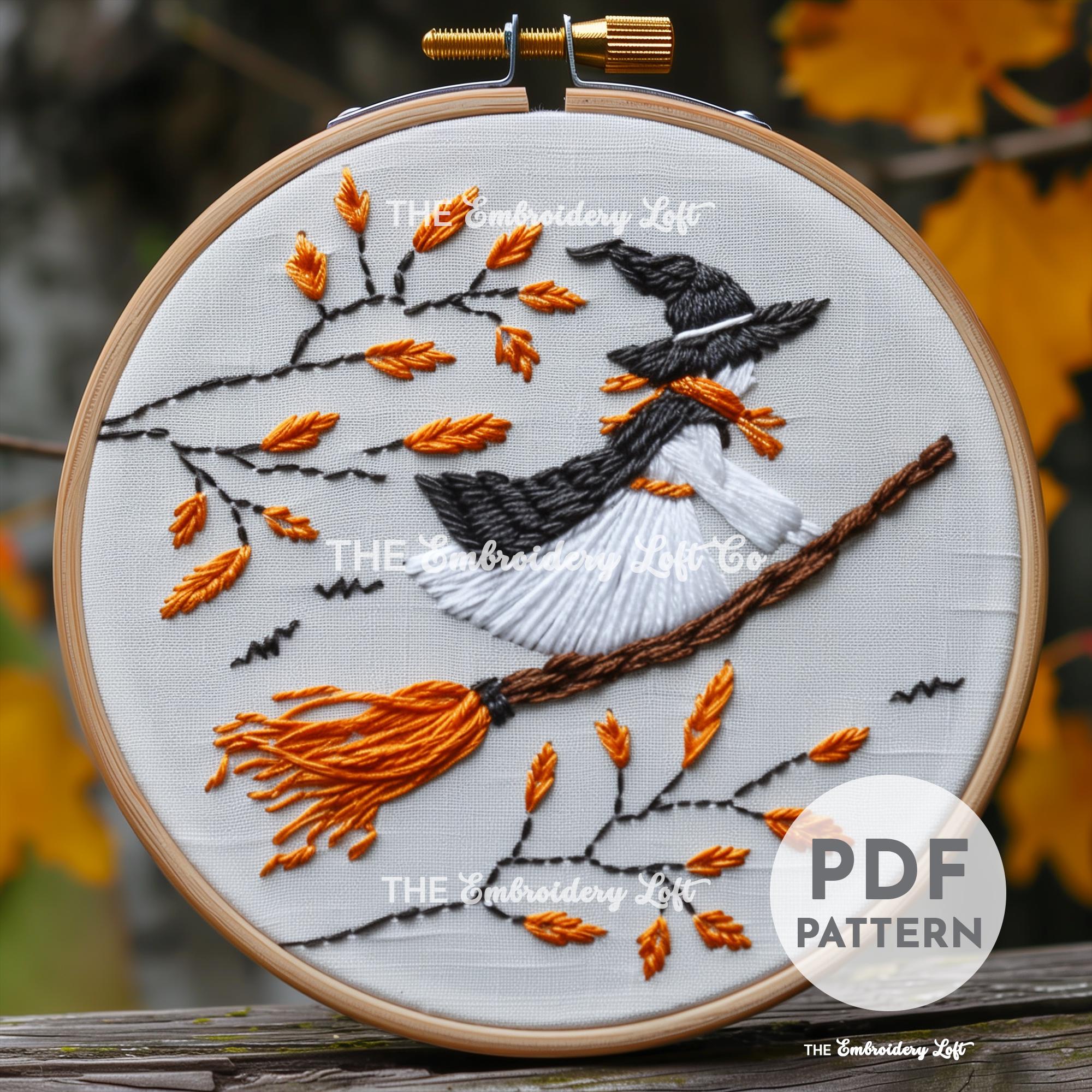Flying Witch Hand Embroidery Pattern
