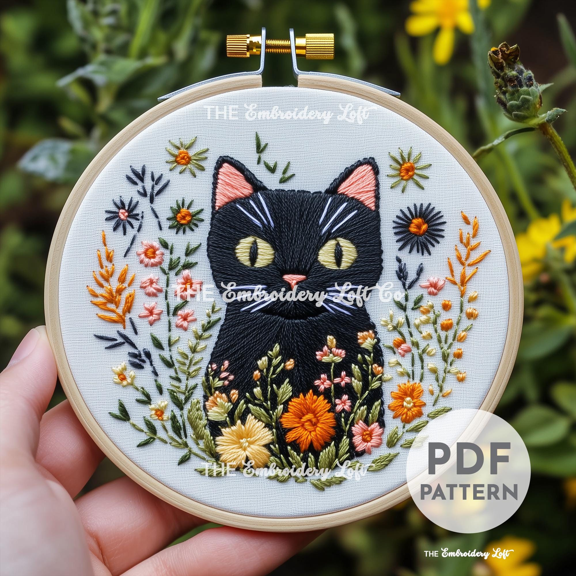 Black Cat Hand Embroidery Pattern
