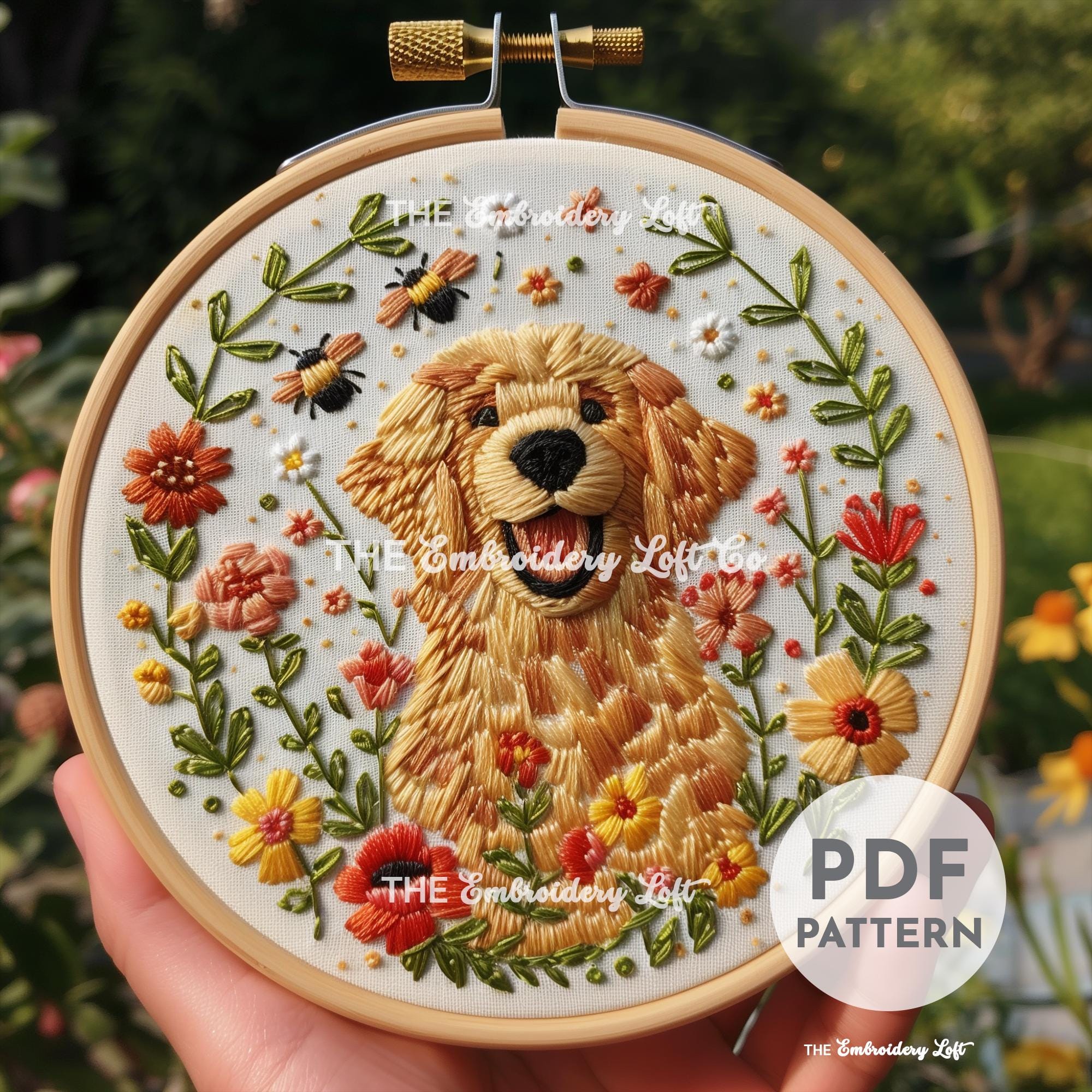 Golden Retriever Hand Embroidery Pattern