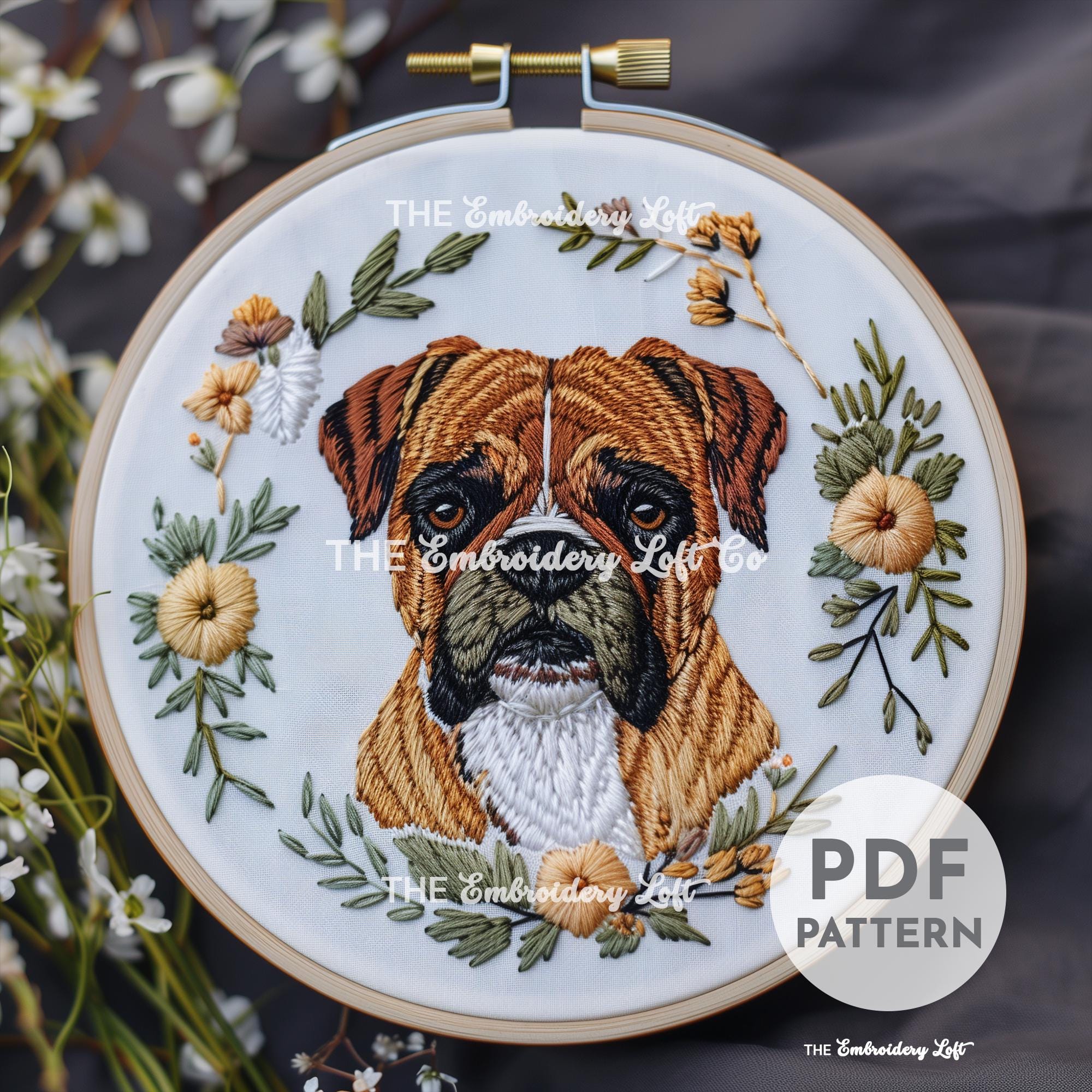 Boxer Dog Hand Embroidery Pattern