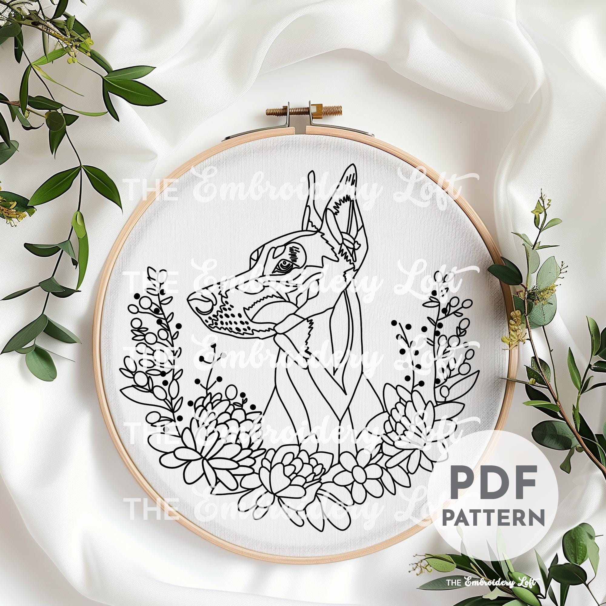 Dobermann Hand Embroidery Pattern