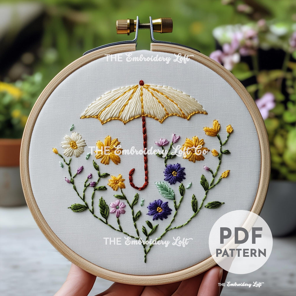 Floral Umbrella Hand Embroidery Pattern