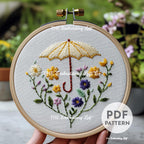 Floral Umbrella Hand Embroidery Pattern