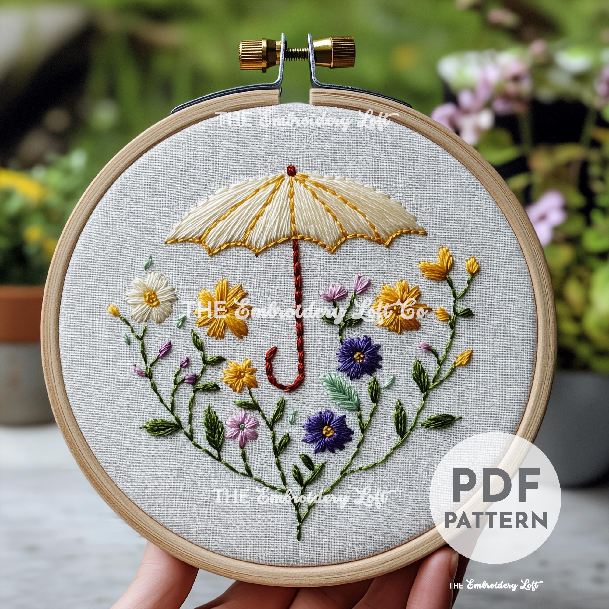 Floral Umbrella Hand Embroidery Pattern