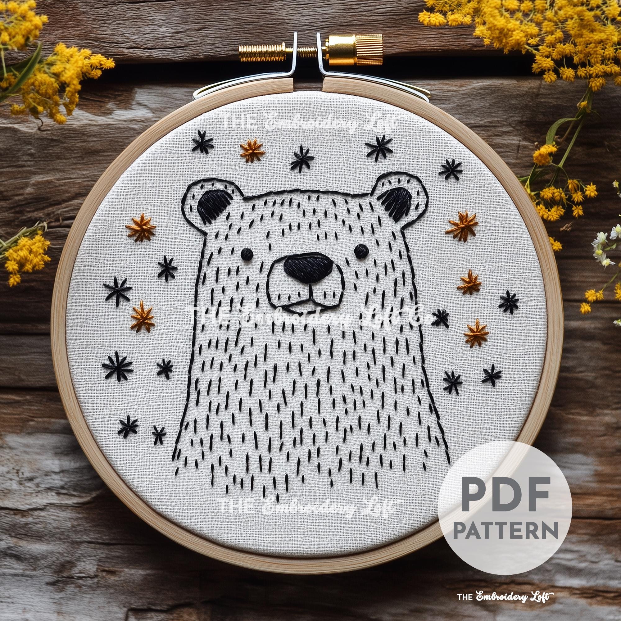 Celestial Bear Hand Embroidery Pattern