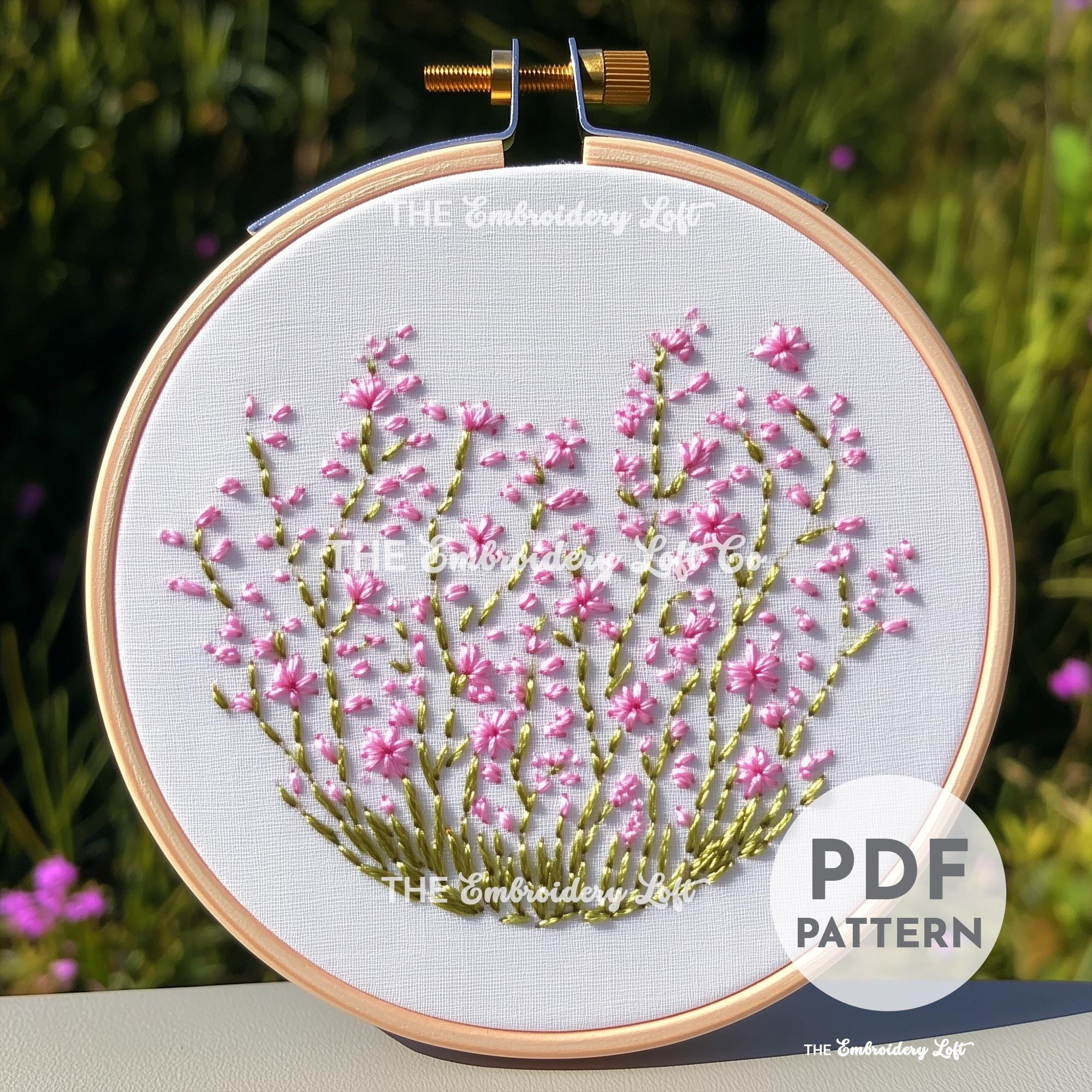 Pink Spring Flowers Hand Embroidery Pattern