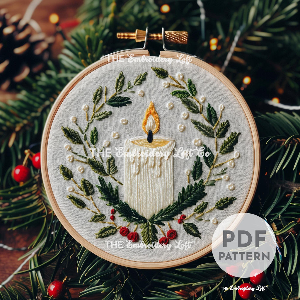 Winter Candle Hand Embroidery Pattern
