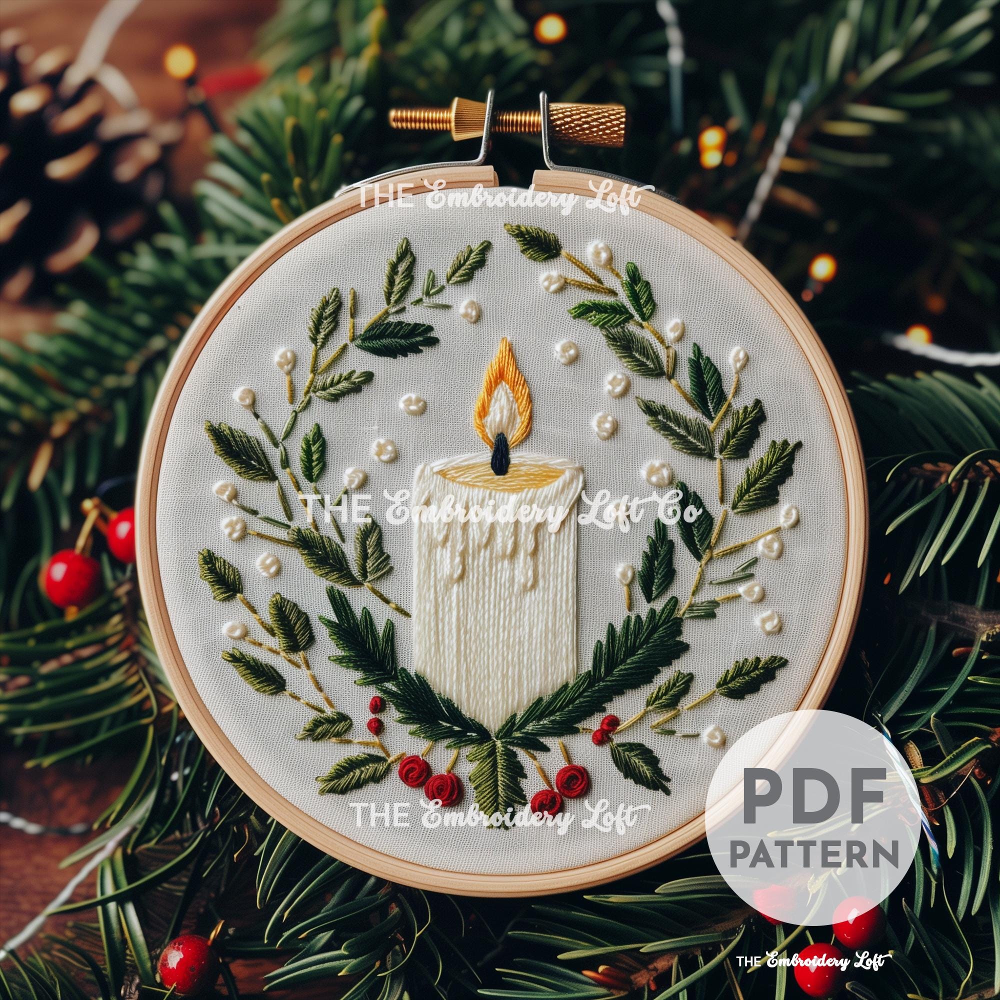 Winter Candle Hand Embroidery Pattern