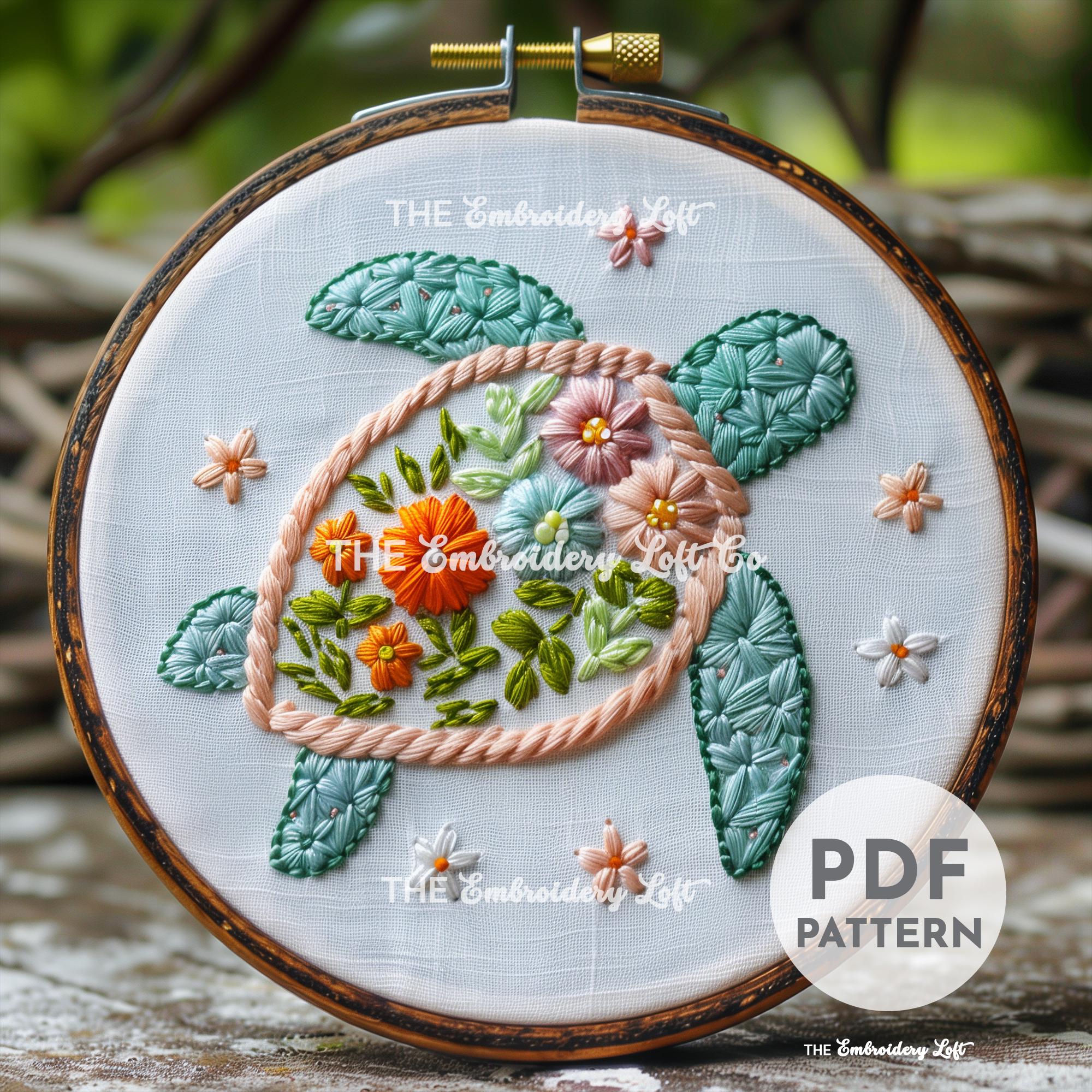 Floral Turtle Hand Embroidery Pattern