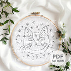 Cat with Stars Hand Embroidery Pattern