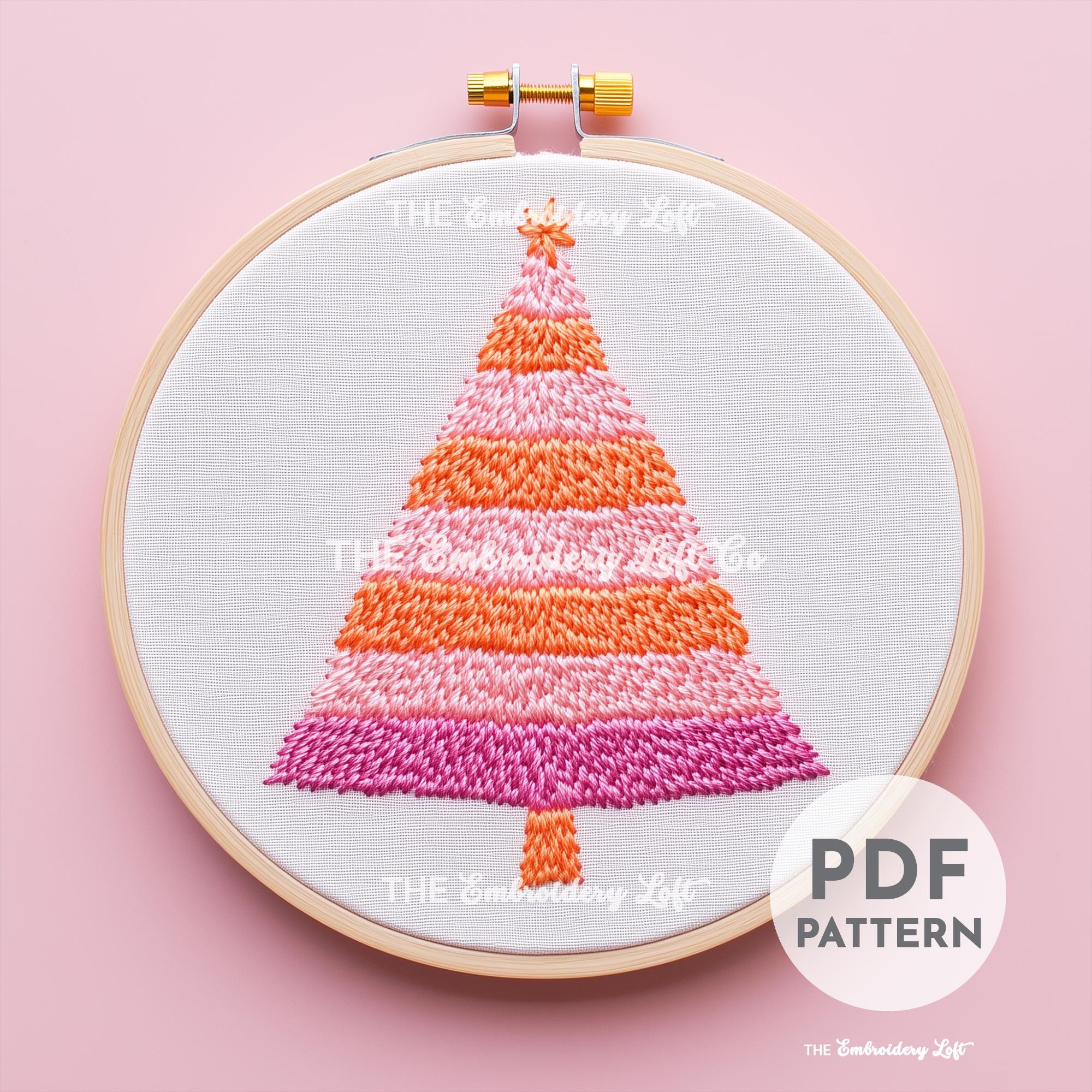Pink Christmas Tree Hand Embroidery Pattern