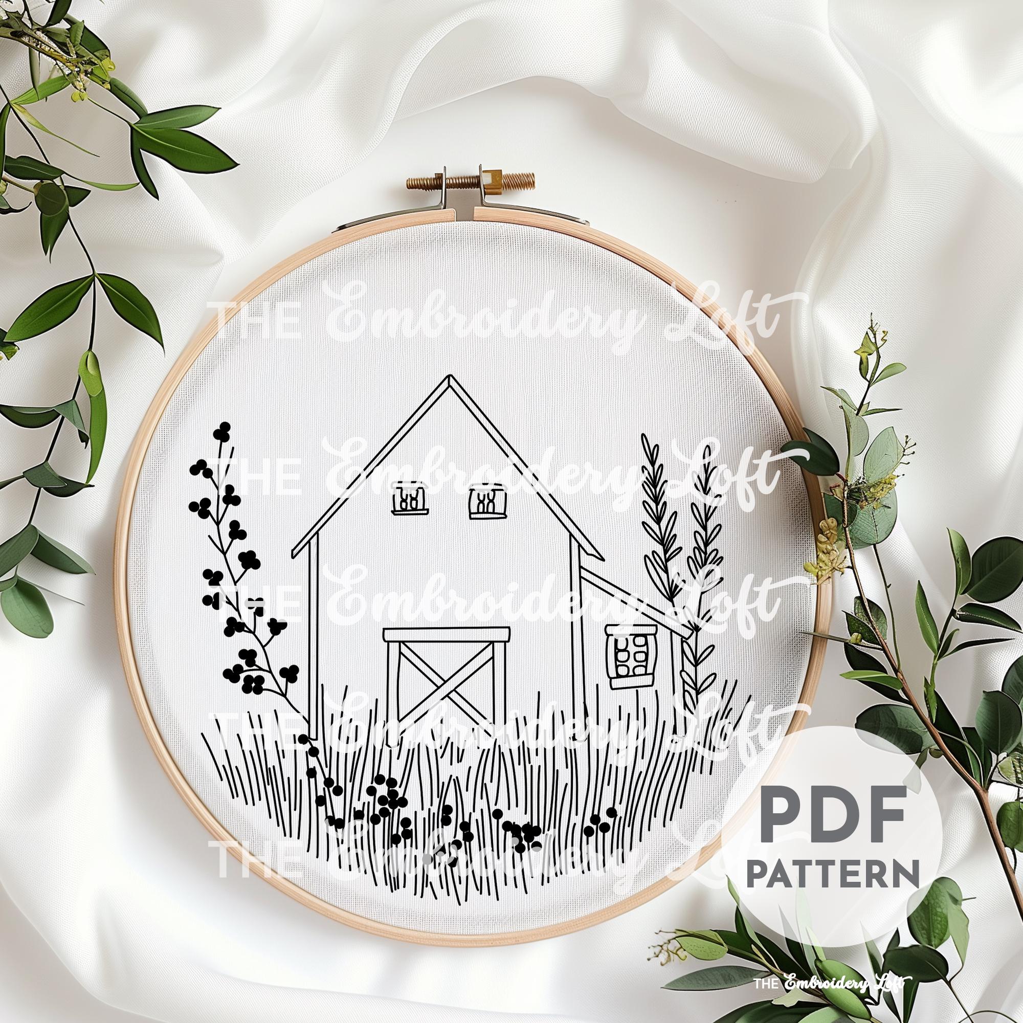 Autumn Barn Hand Embroidery Pattern