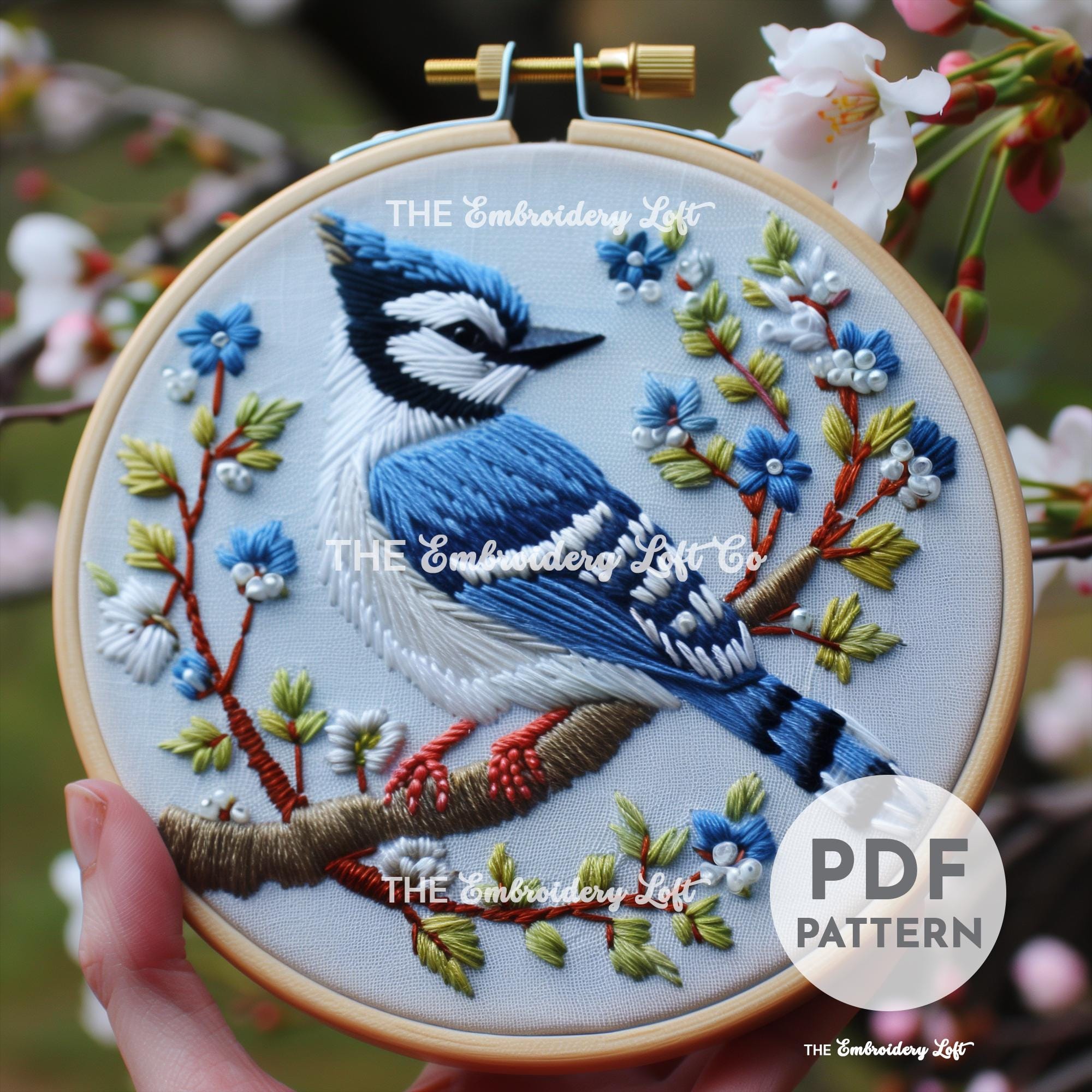 Spring Blue Jay Hand Embroidery Pattern