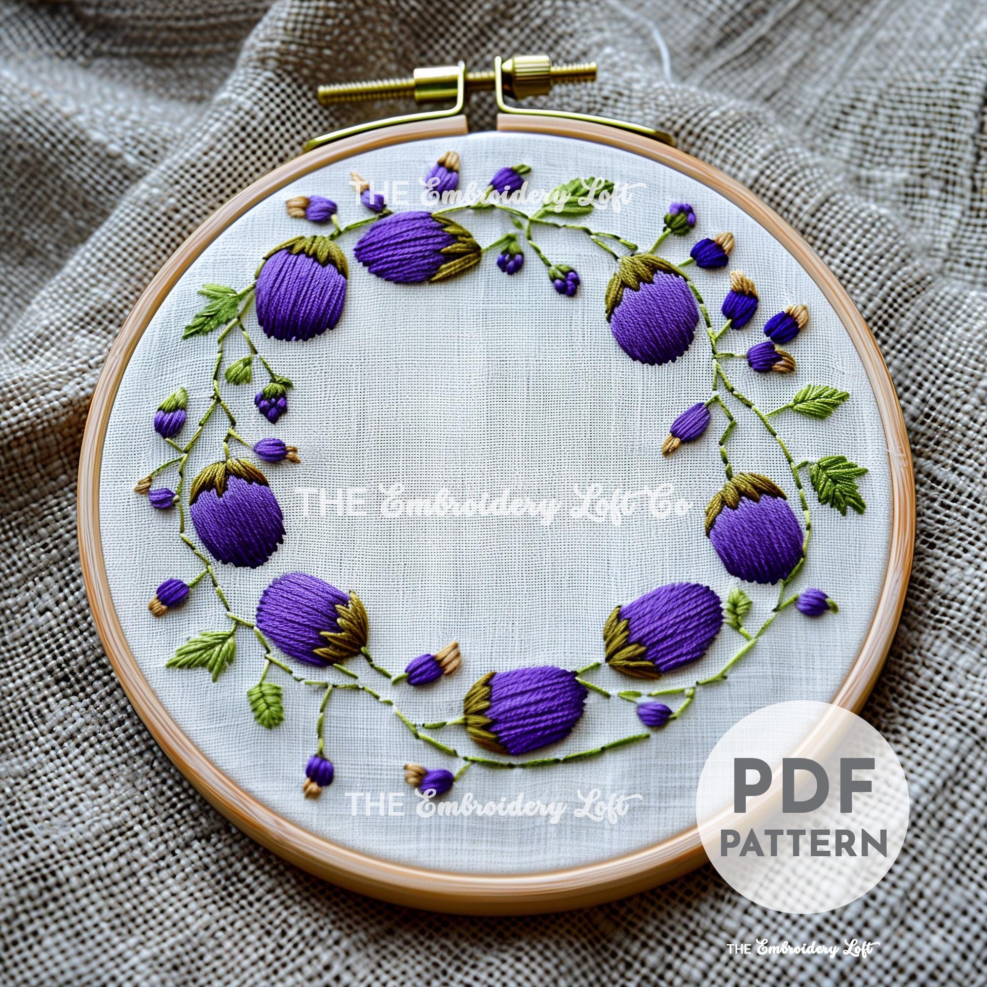 Eggplant Wreath Hand Embroidery Pattern