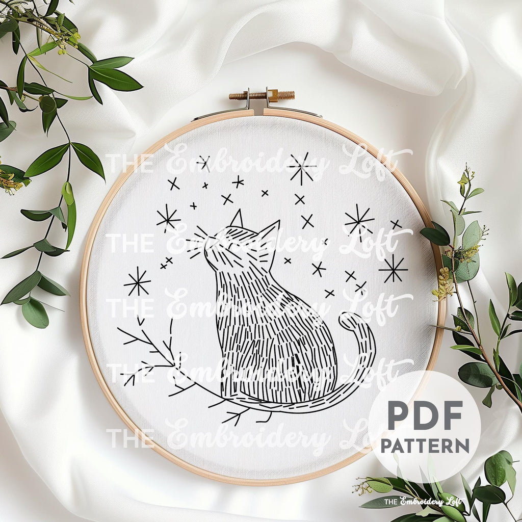Celestial Cat Hand Embroidery Pattern