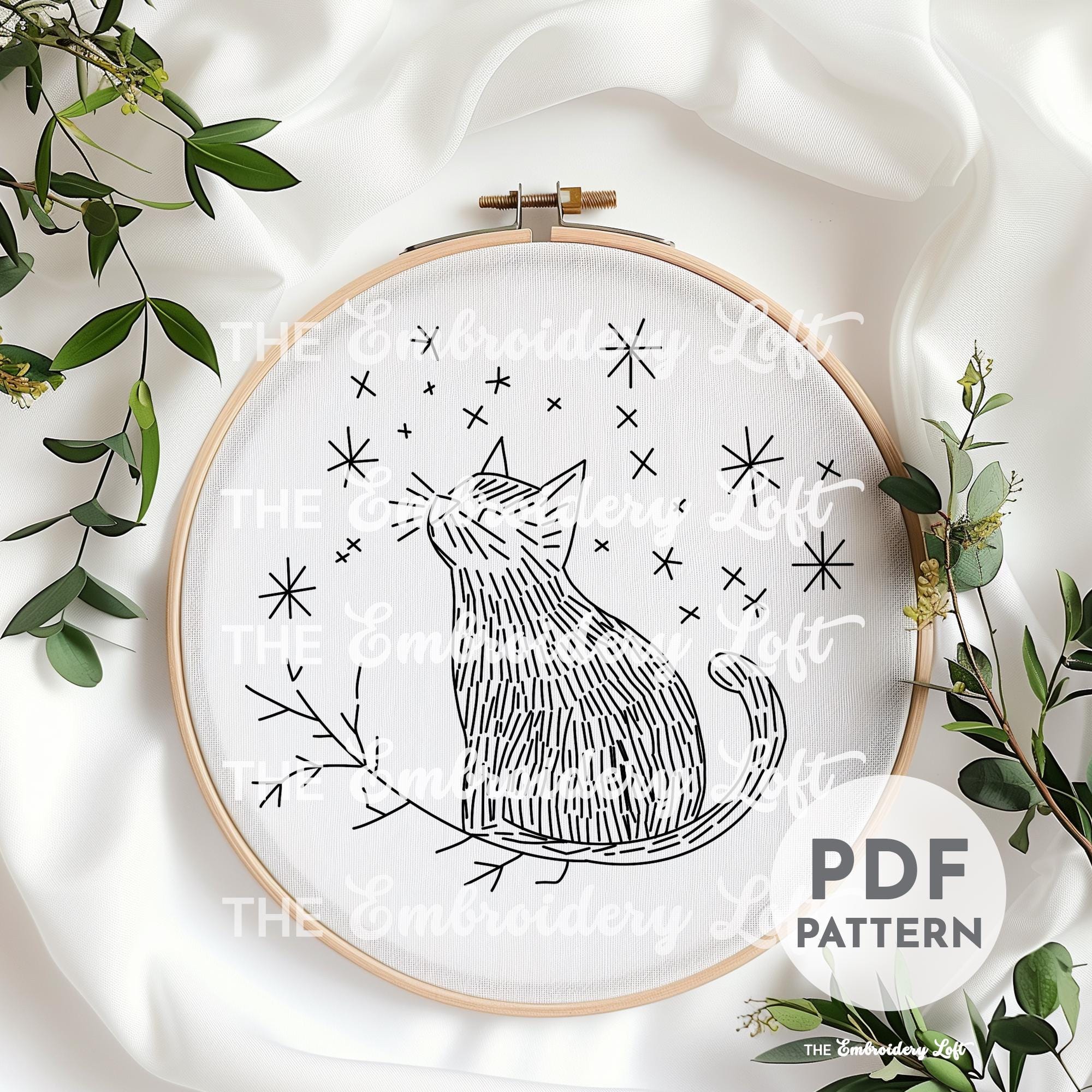 Celestial Cat Hand Embroidery Pattern