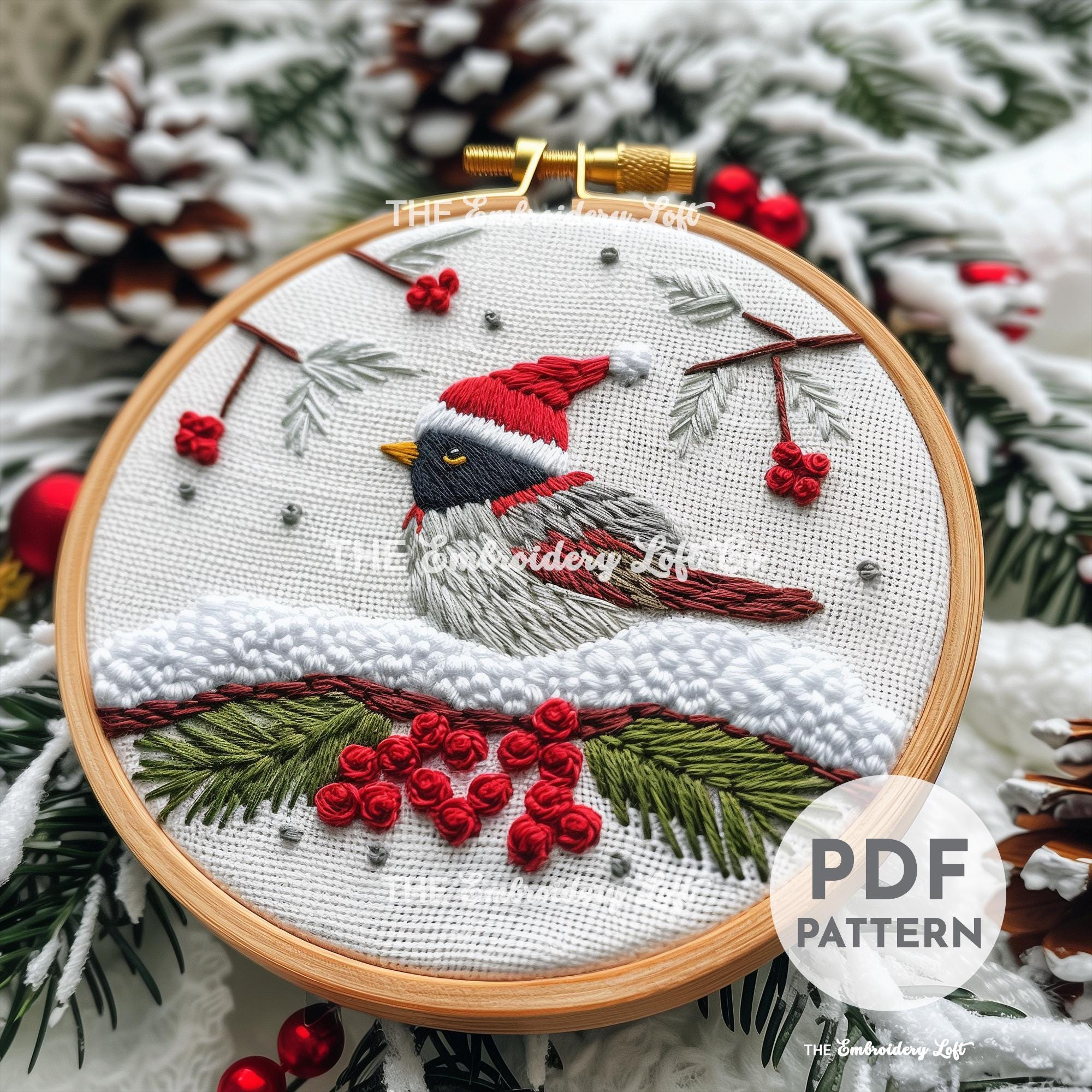 Christmas Bird Hand Embroidery Pattern