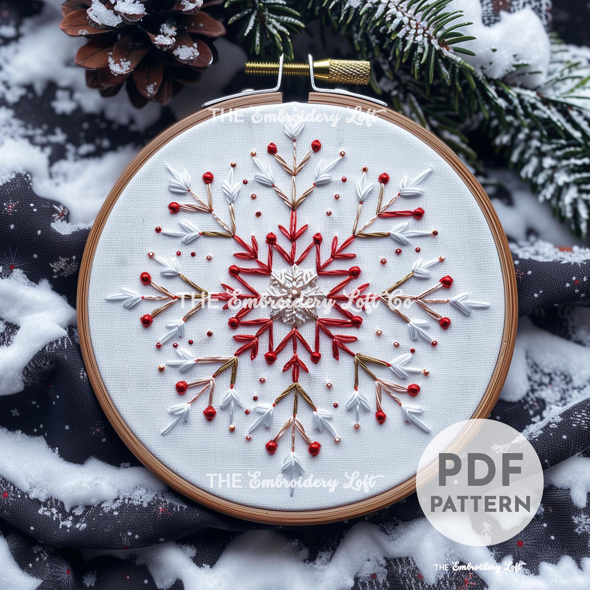Red and White Snowflake Hand Embroidery Pattern