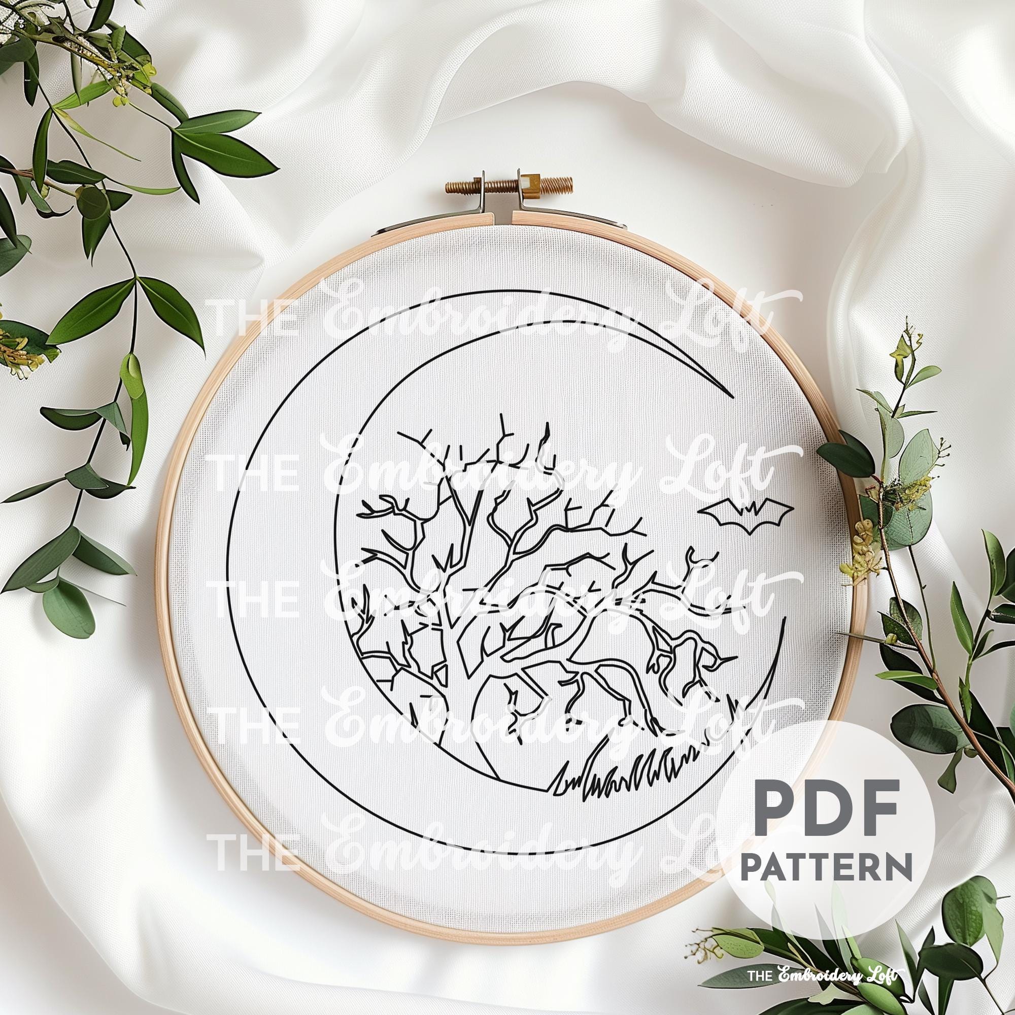Spooky Tree Hand Embroidery Pattern