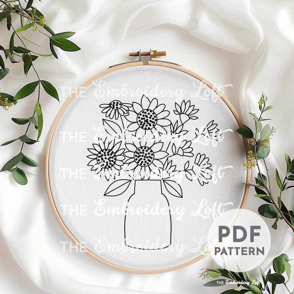 Modern Sunflowers Hand Embroidery Pattern