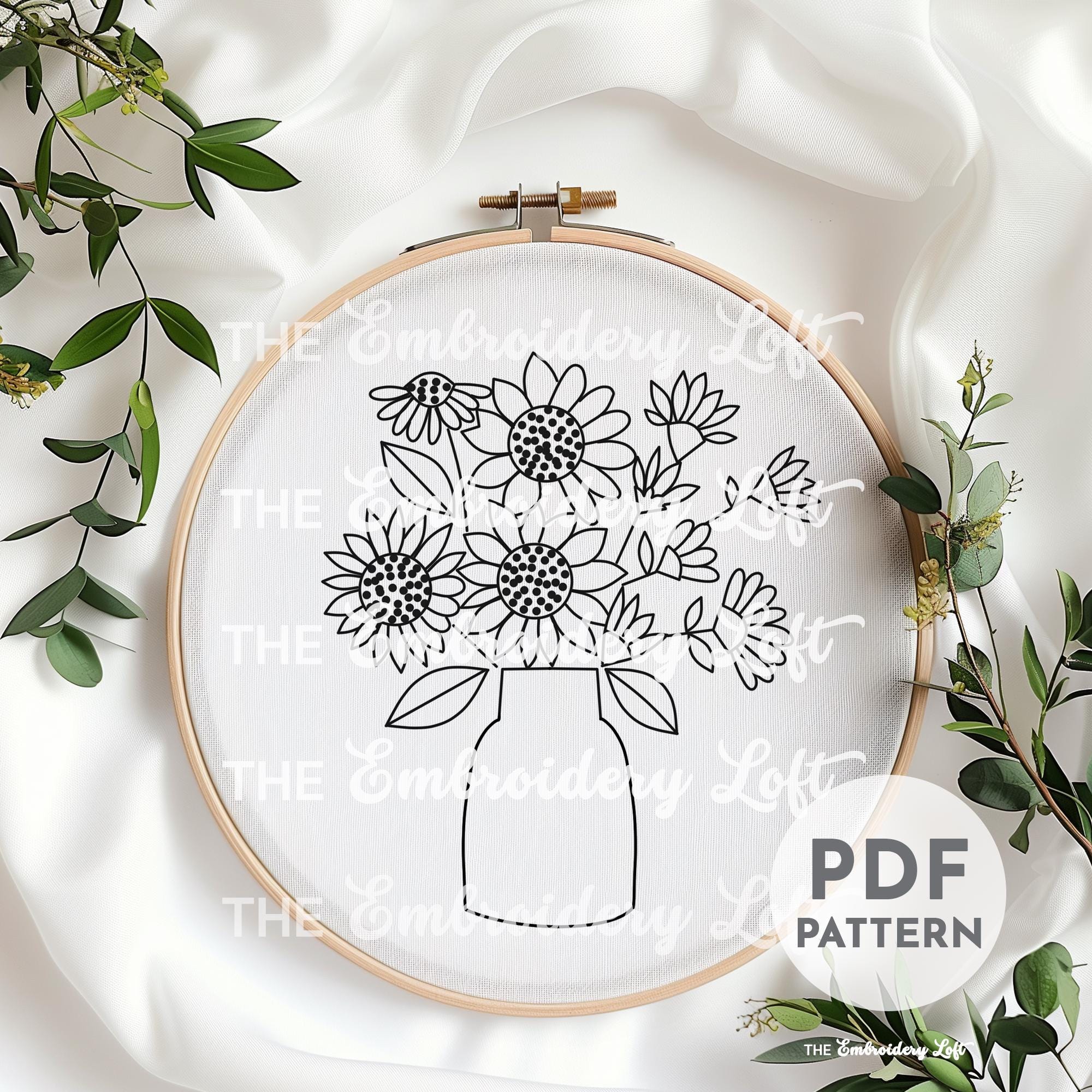 Modern Sunflowers Hand Embroidery Pattern