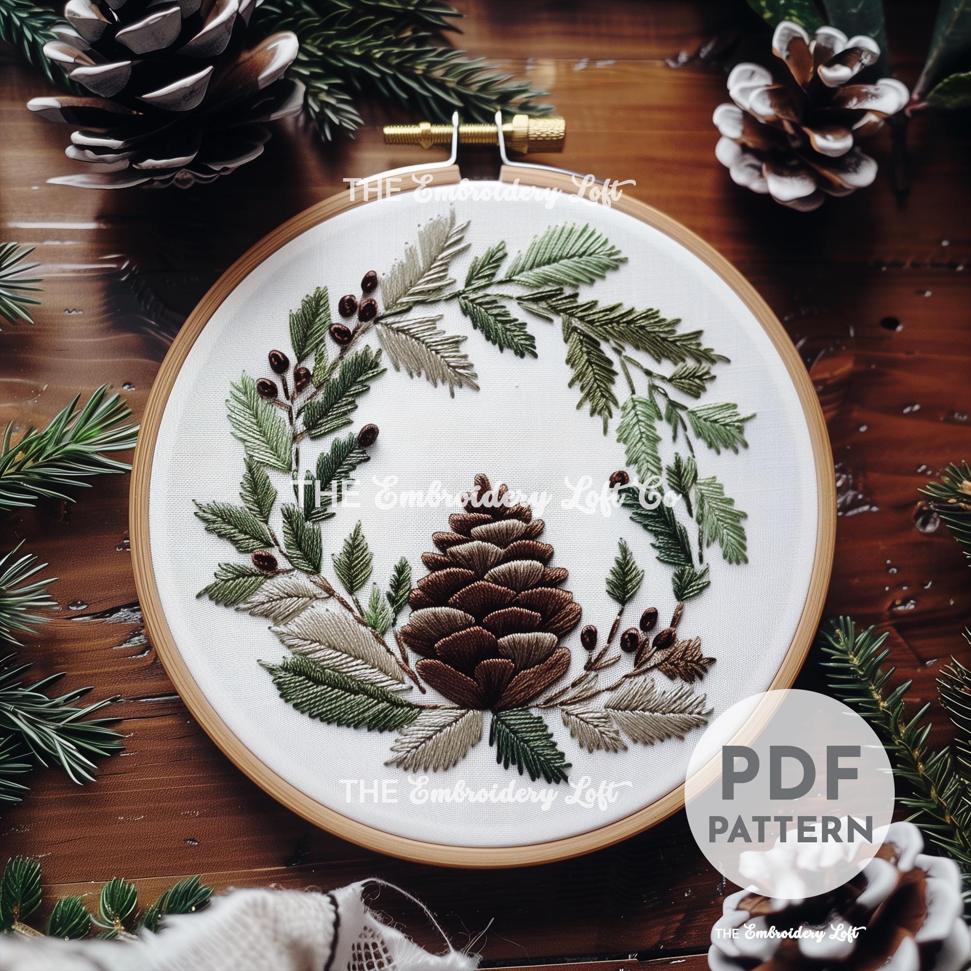 Pinecone Wreath Hand Embroidery Pattern