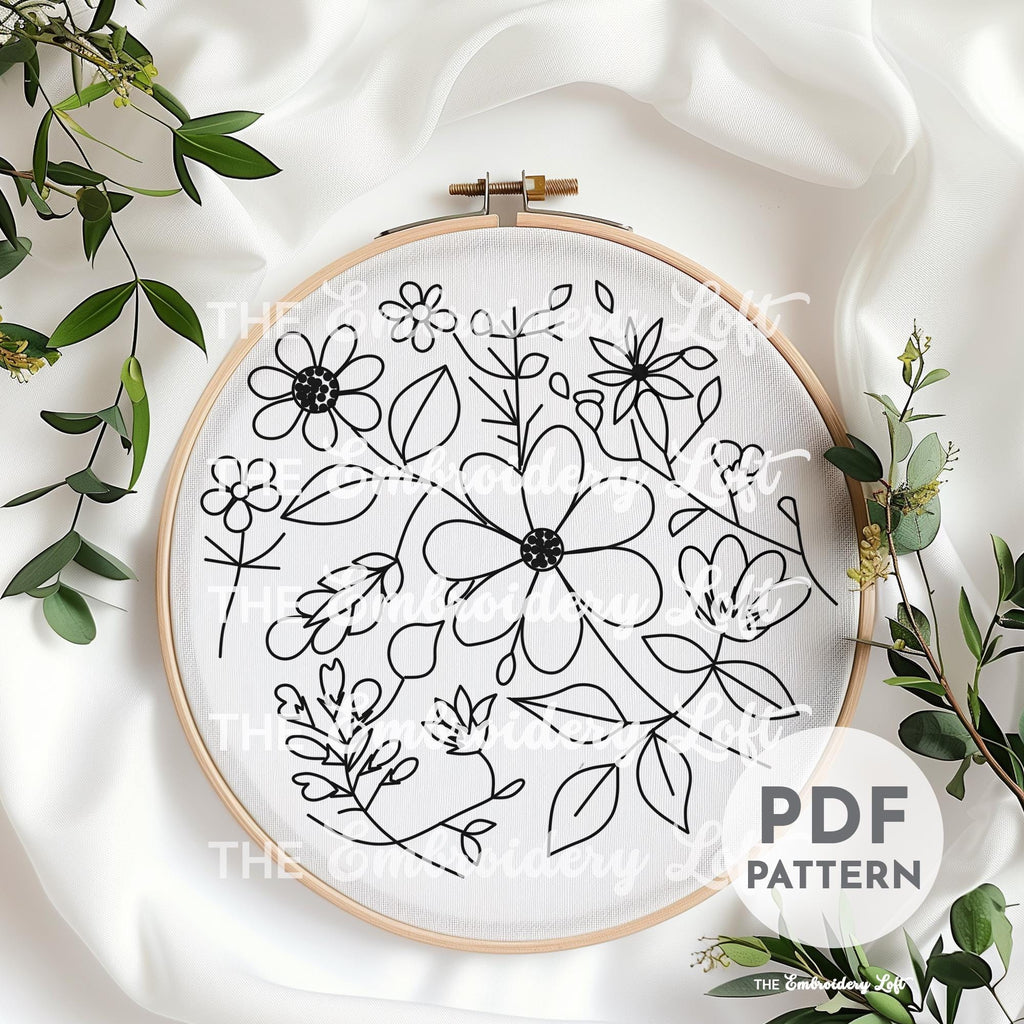 Purple Folk Flower Hand Embroidery Pattern