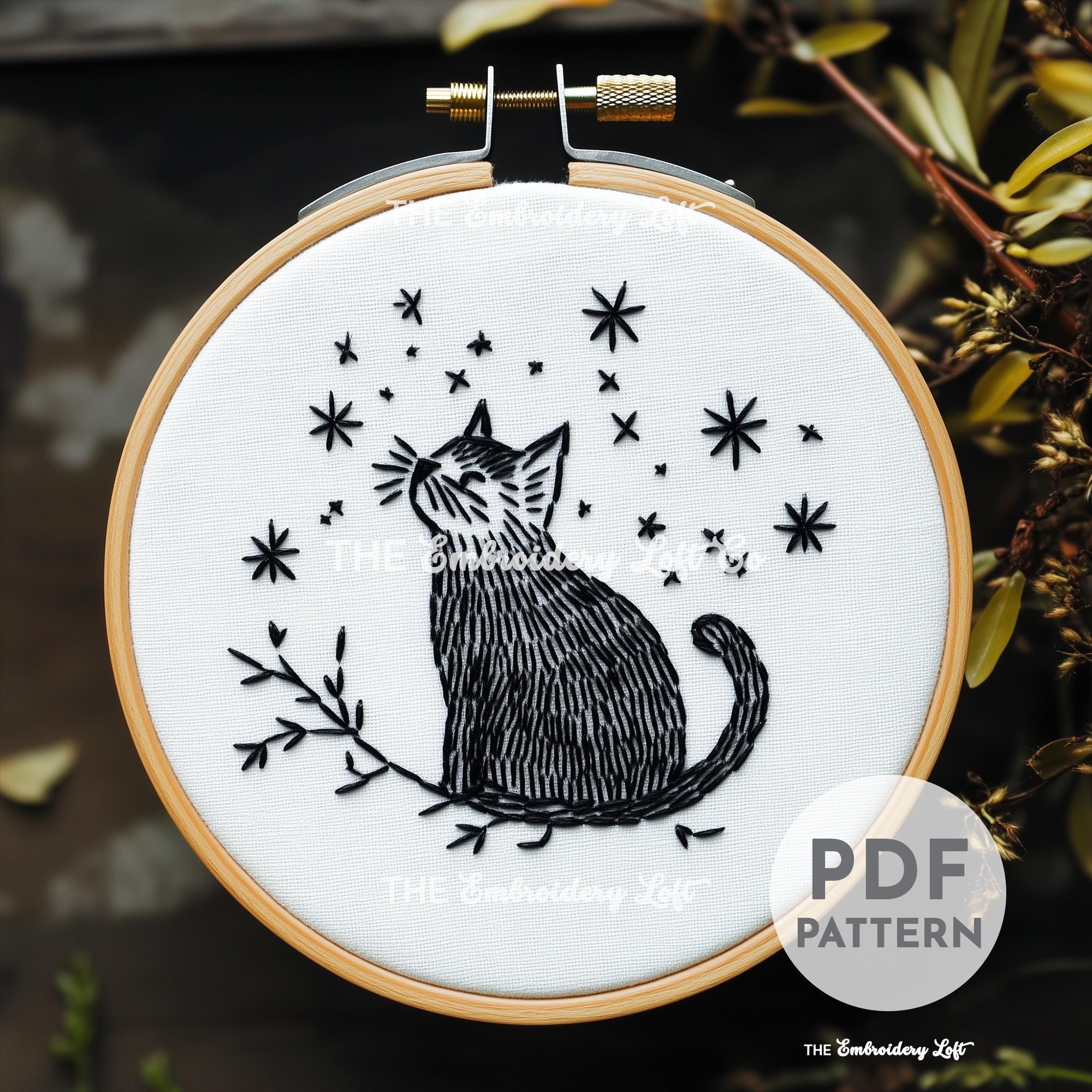 Celestial Cat Hand Embroidery Pattern