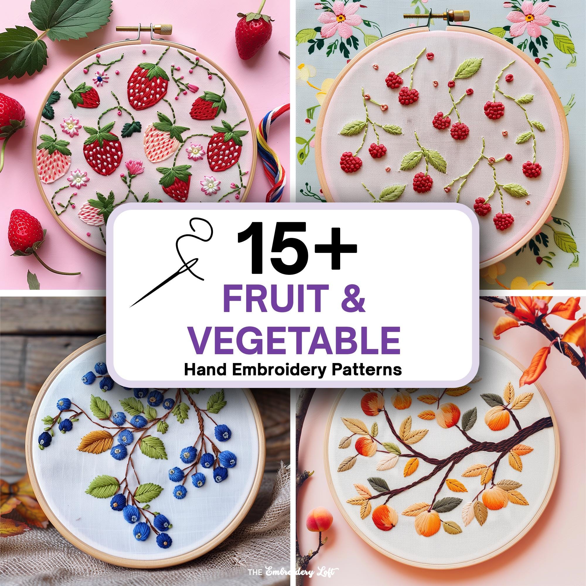 MINI COLLECTION, Fruits and Vegetables Hand Embroidery Pattern Collection, Current and Future Designs, Lifetime Access, Hand Embroidery
