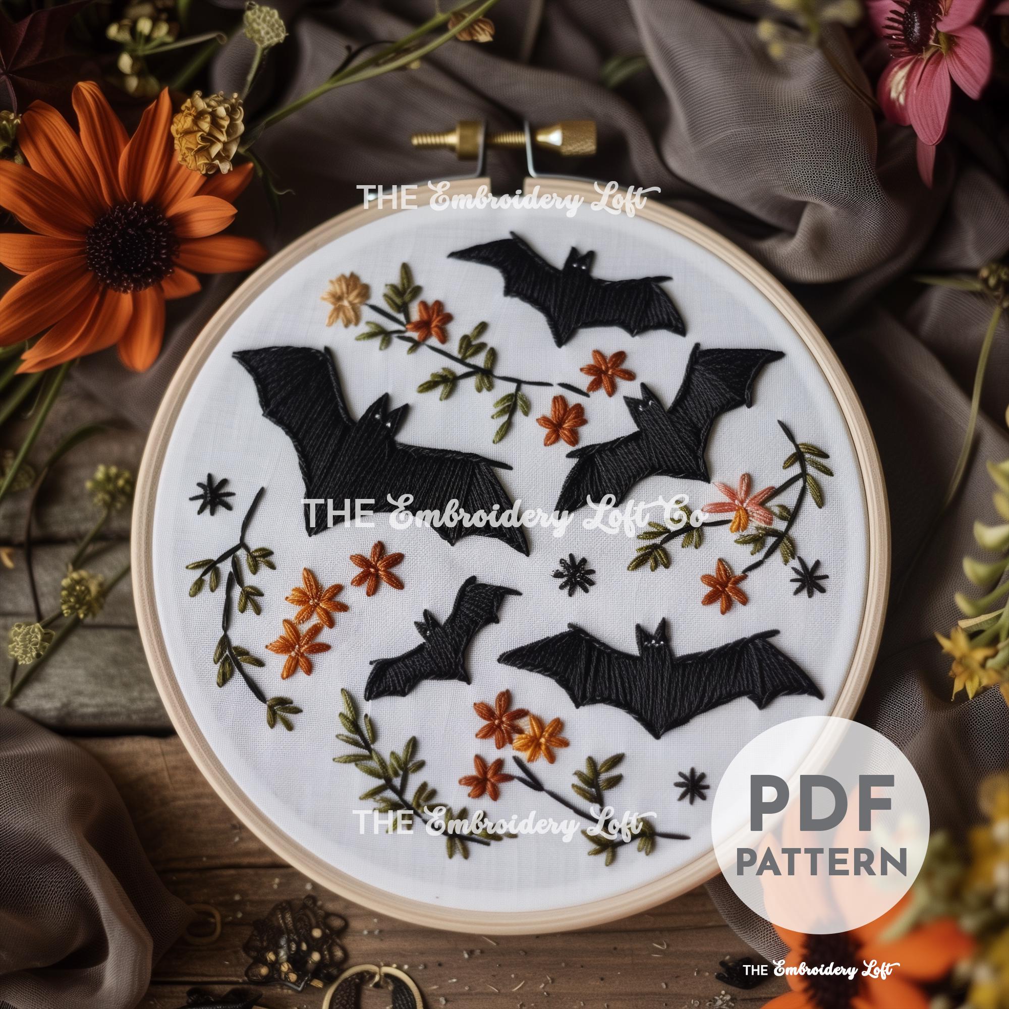 Floral Bats Hand Embroidery Pattern