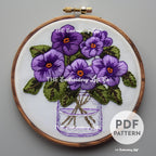 Vase of Pansies Hand Embroidery Pattern