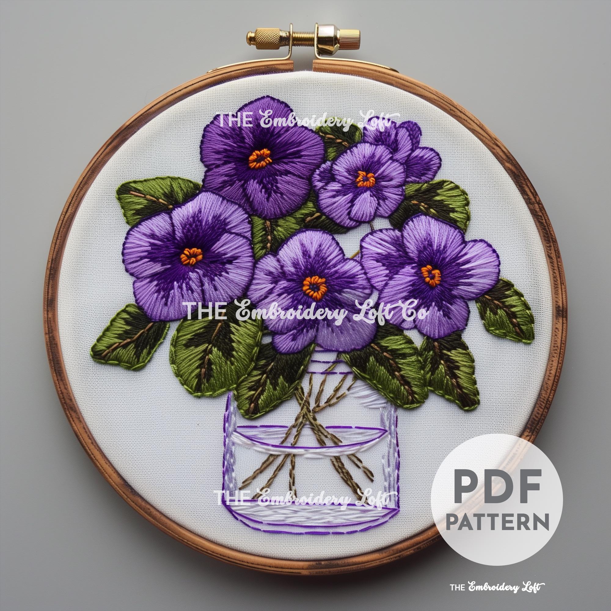 Vase of Pansies Hand Embroidery Pattern
