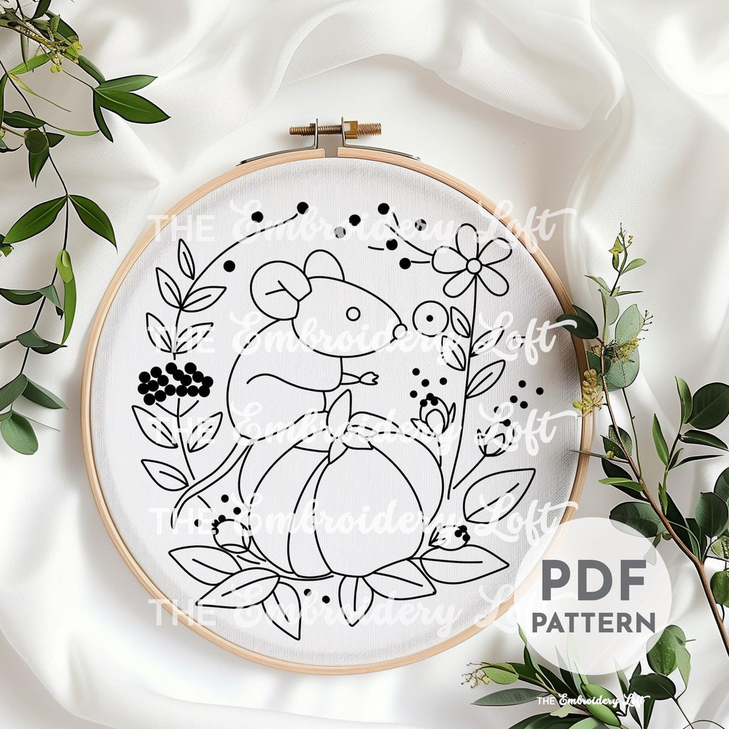Autumn Mouse Hand Embroidery Pattern