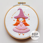 Pink Witch Hand Embroidery Pattern