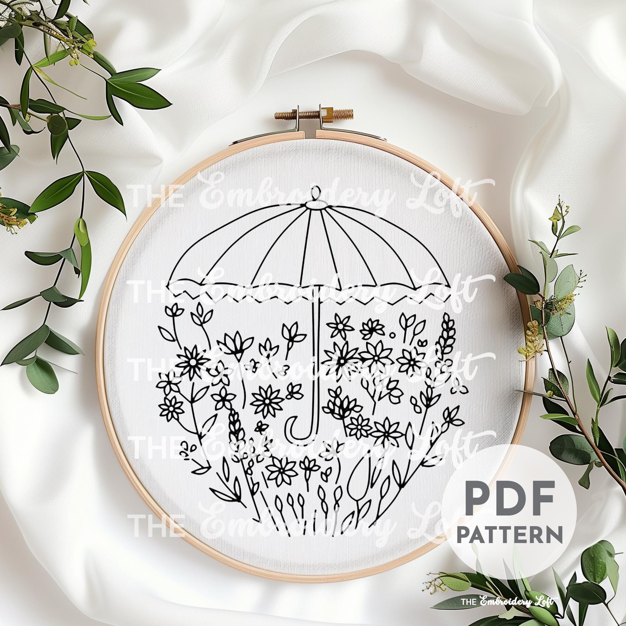 Floral Umbrella Hand Embroidery Pattern