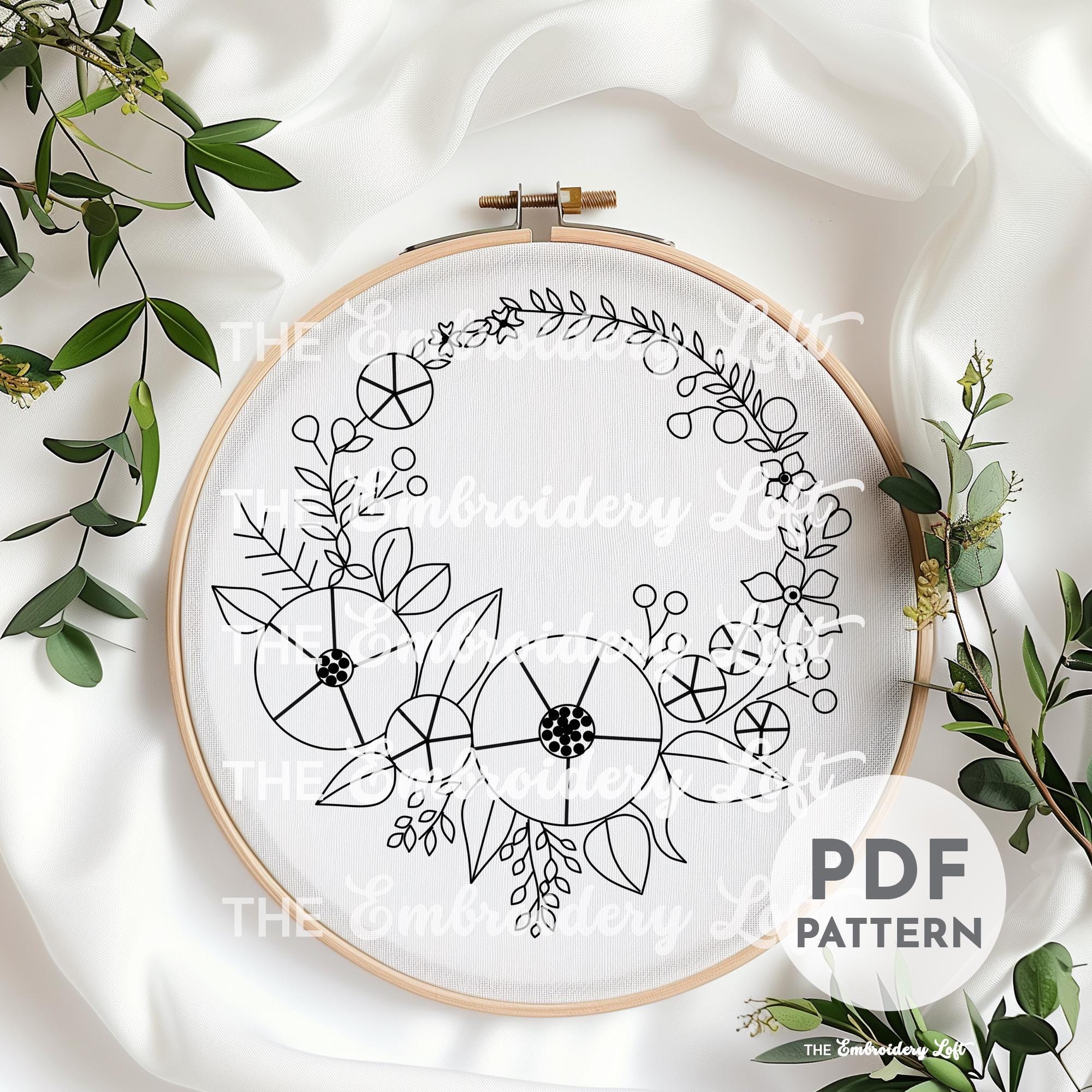 Blooming Wreath Hand Embroidery Pattern