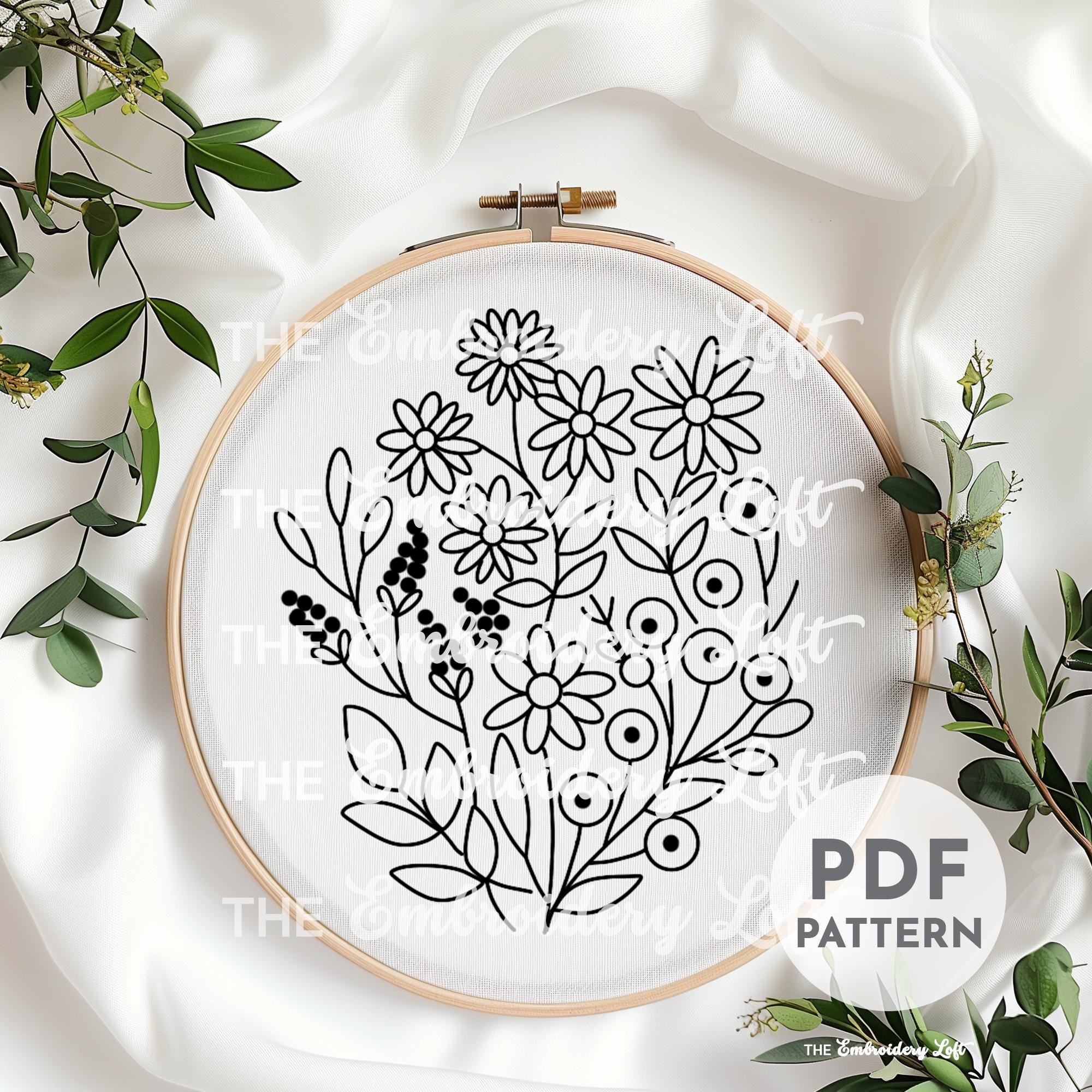 Meadow of Wildflowers Hand Embroidery Pattern