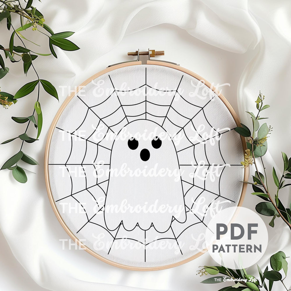 Ghost with Spider Web Hand Embroidery Pattern