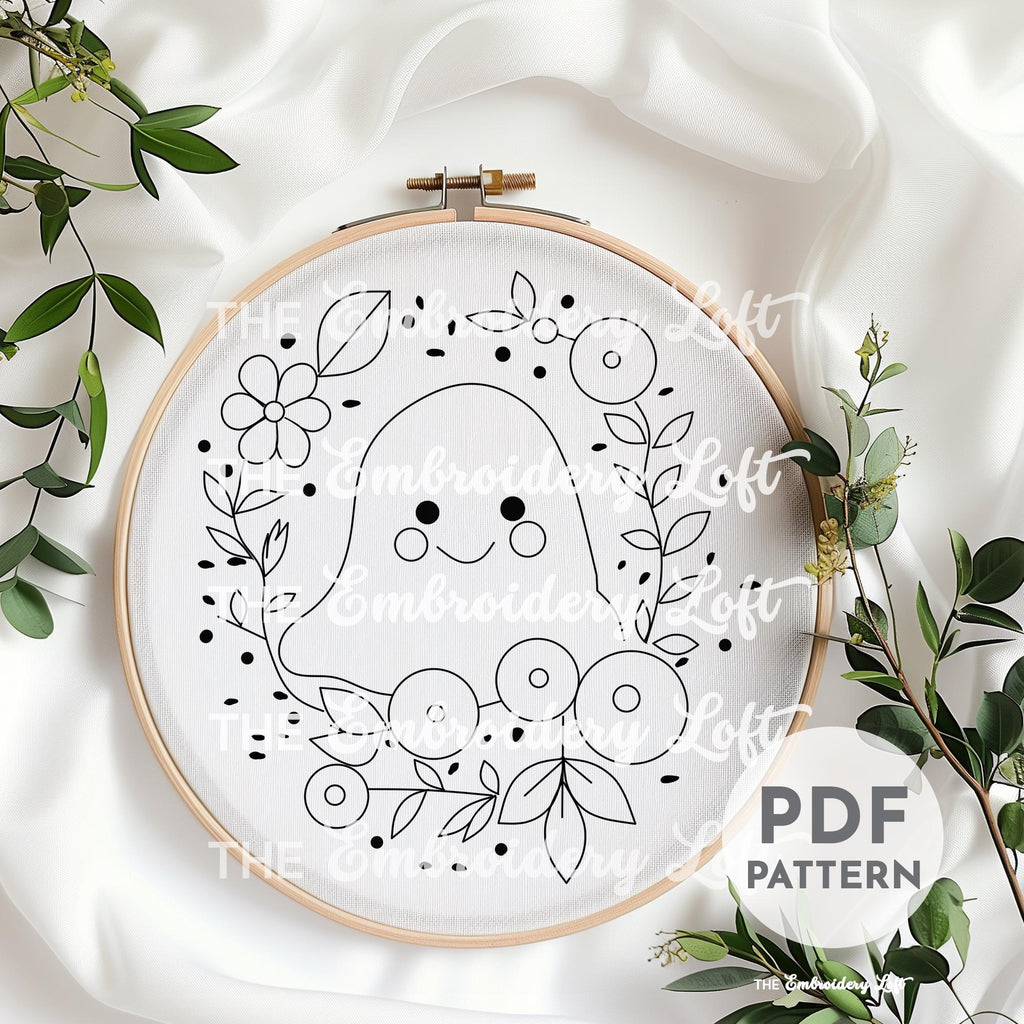 Floral Ghost Hand Embroidery Pattern