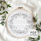 Tulip Wreath Hand Embroidery Pattern