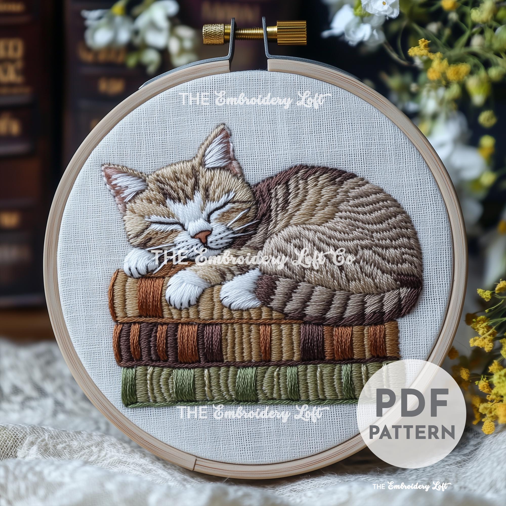 Sleeping Tabby Hand Embroidery Pattern