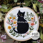 Black Cat Hand Embroidery Pattern