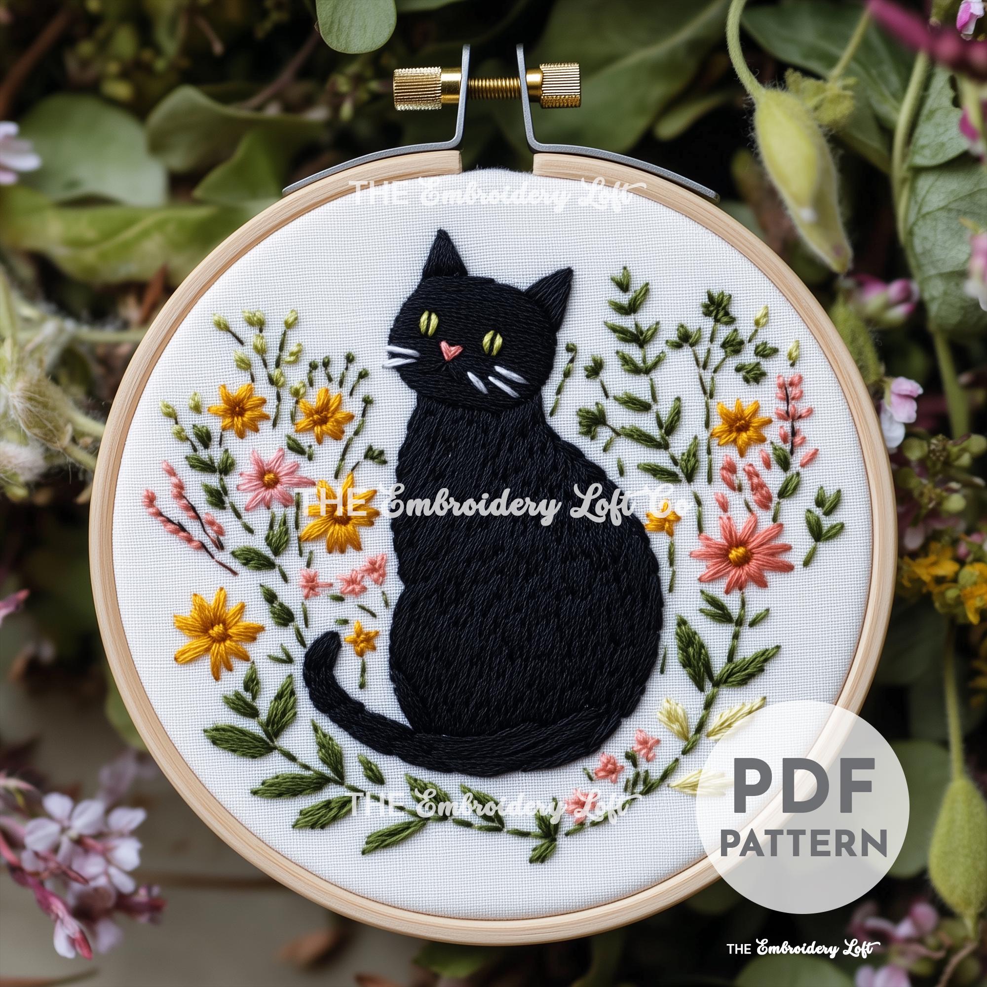 Black Cat Hand Embroidery Pattern