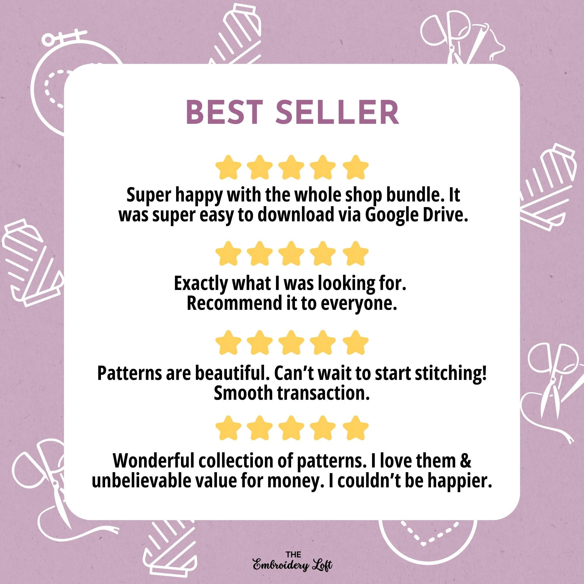 WHOLE SHOP BUNDLE, Hand Embroidery Pattern Collection, Current and Future Designs, Lifetime Access, Hand Embroidery Patterns, Super Pack