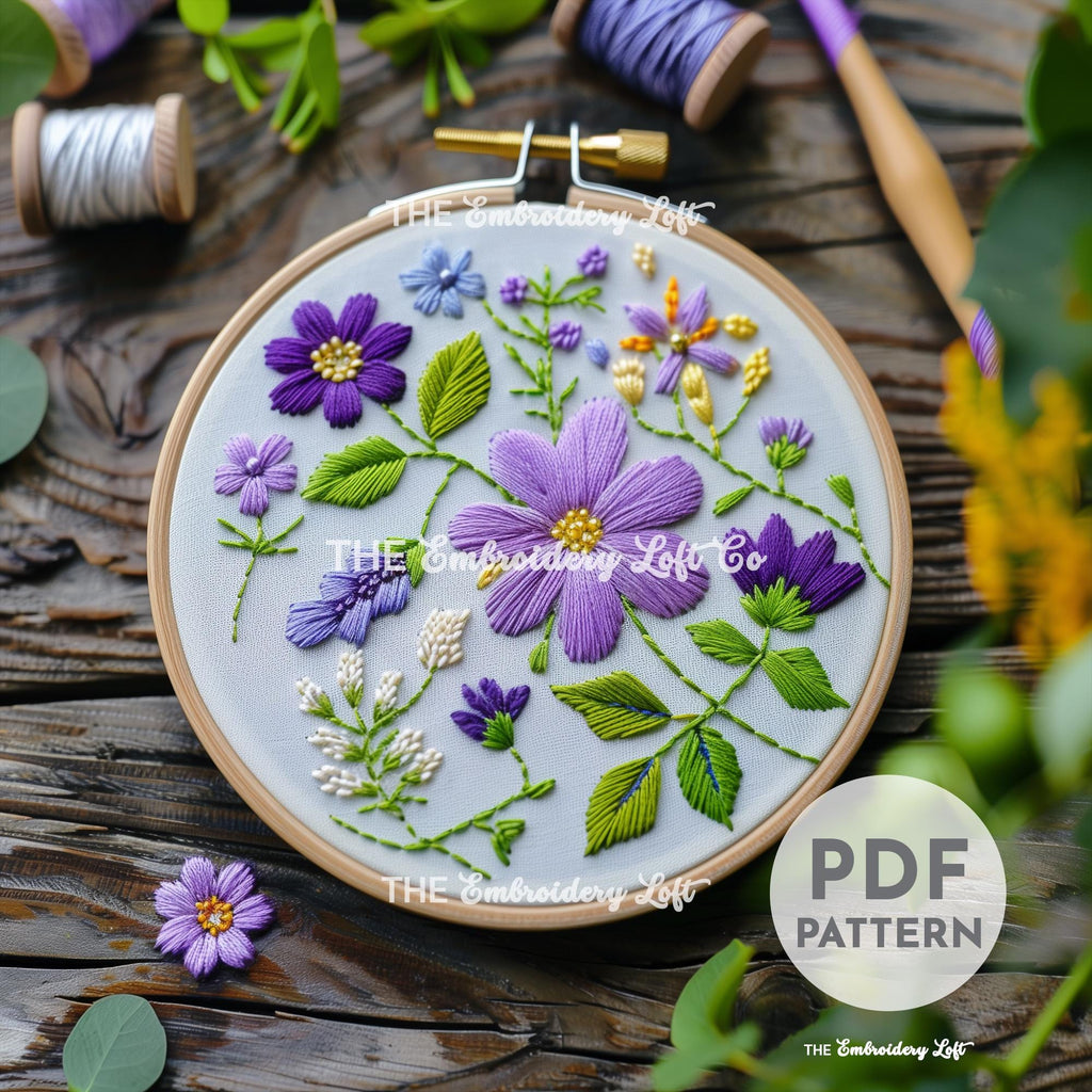 Purple Folk Flower Hand Embroidery Pattern