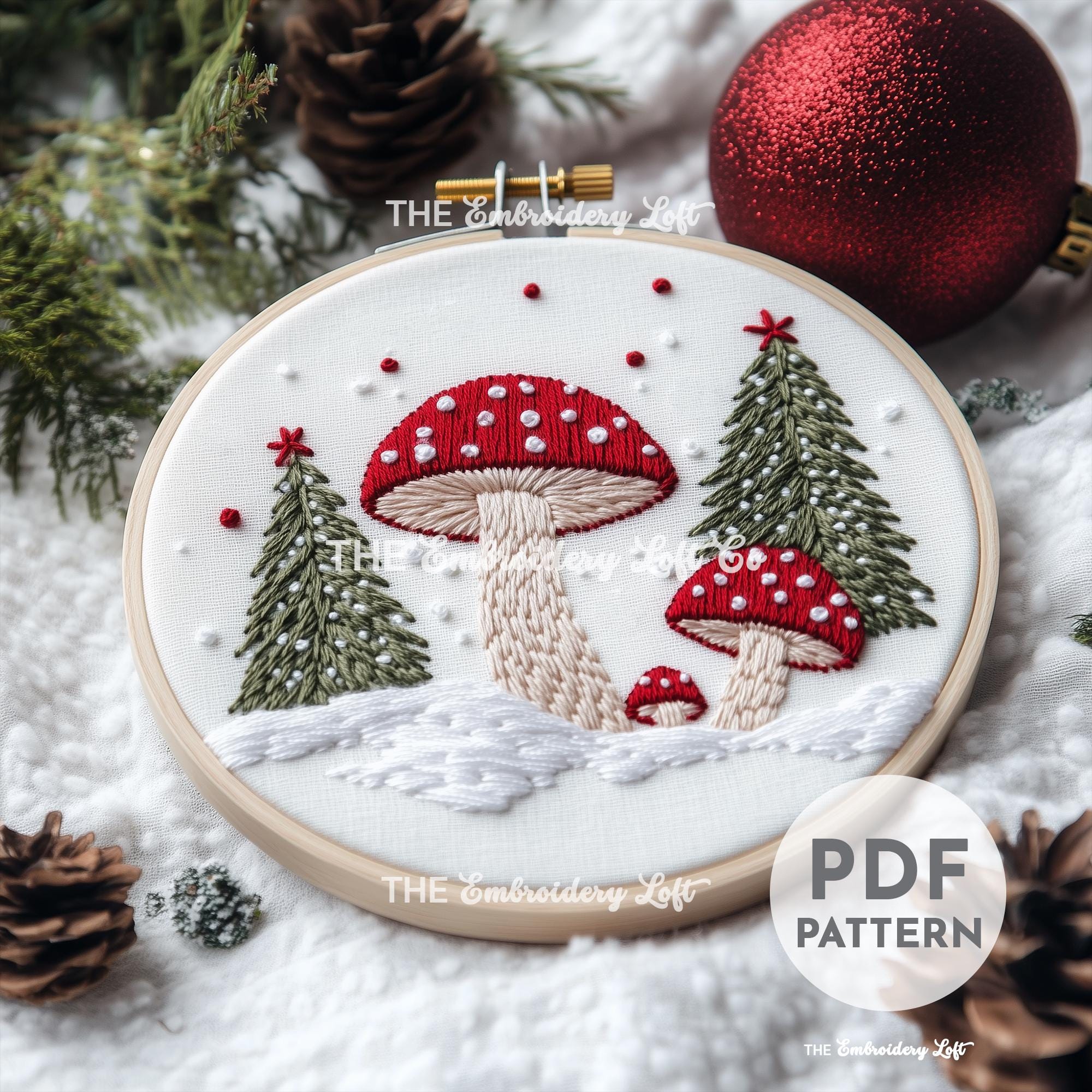 Winter Mushrooms Hand Embroidery Pattern