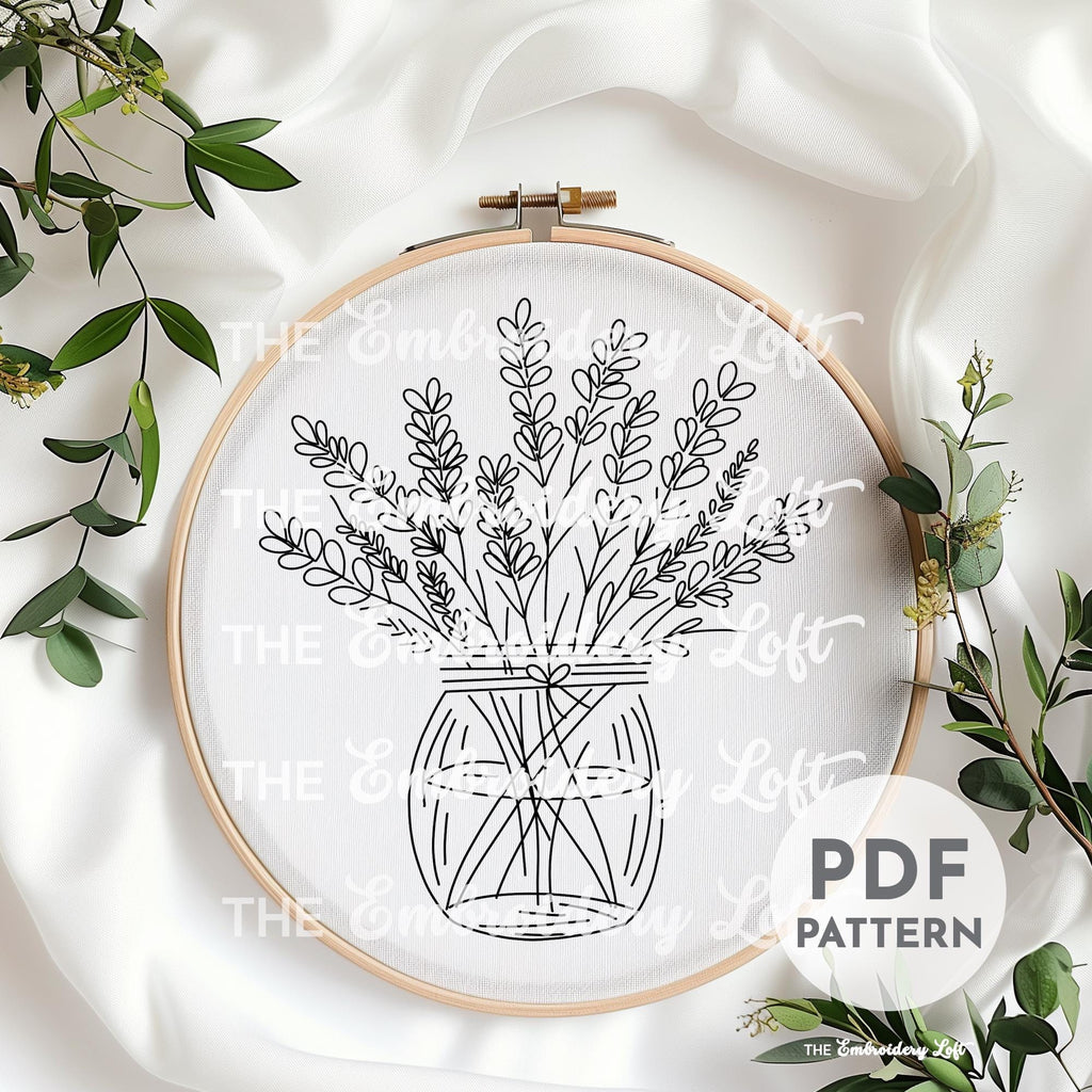 Vase of Lavender Hand Embroidery Pattern