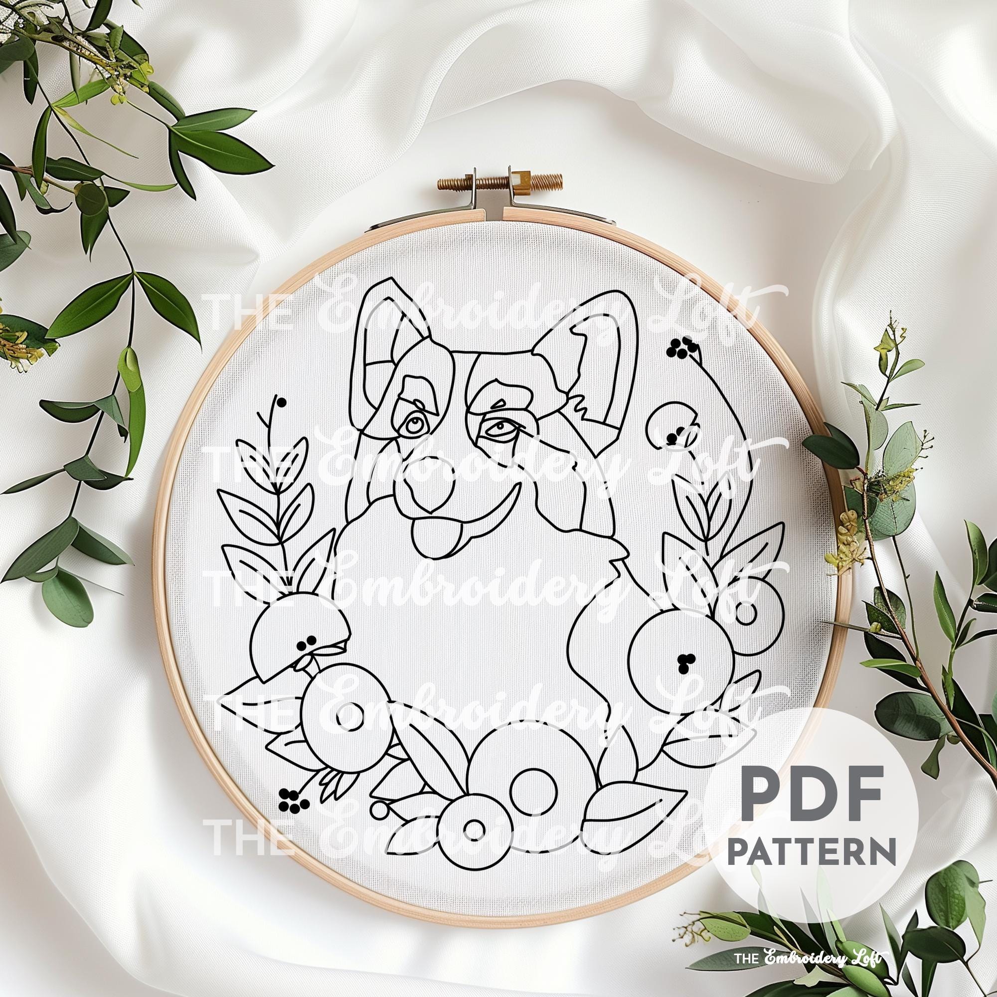 Corgi Hand Embroidery Pattern