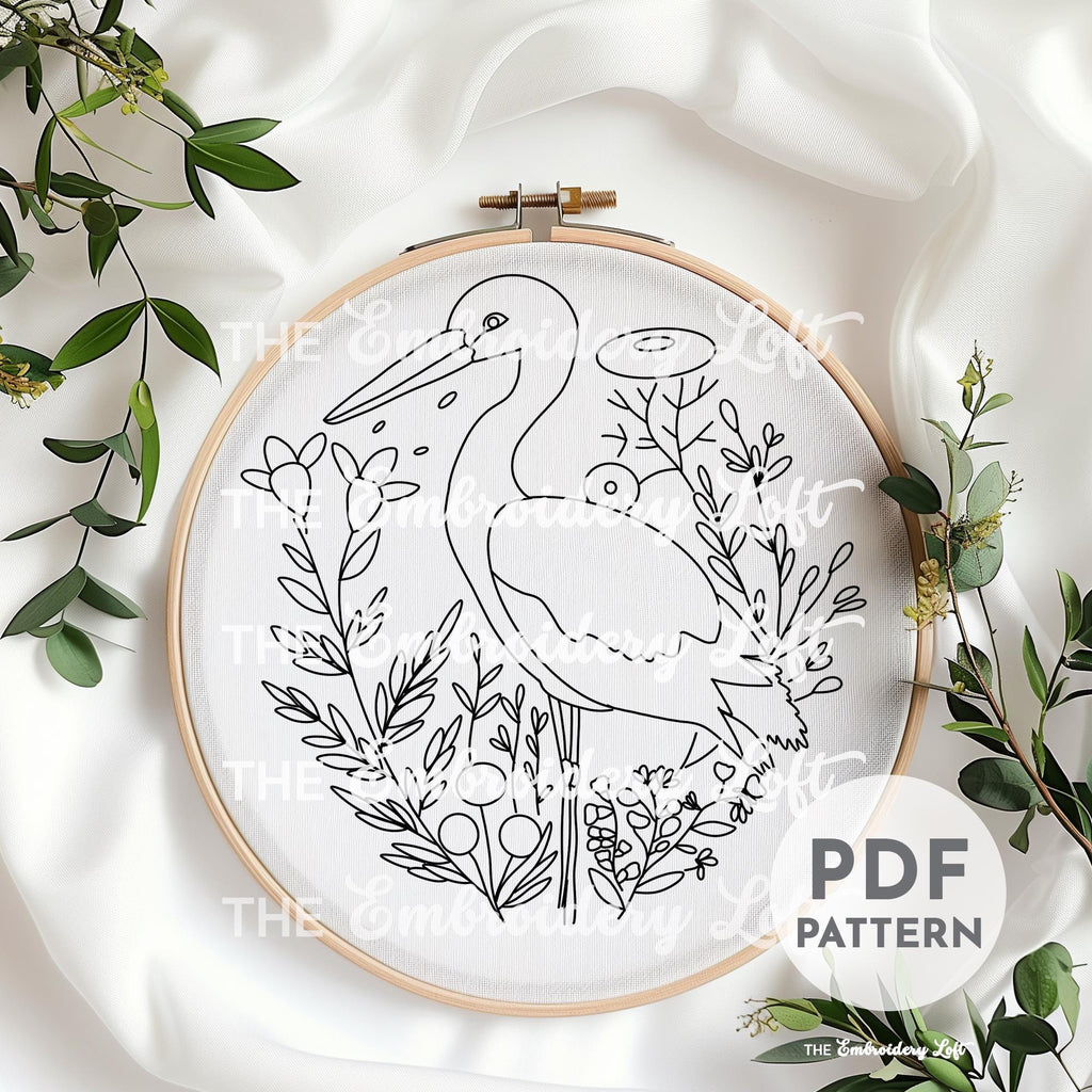 Stork Hand Embroidery Pattern